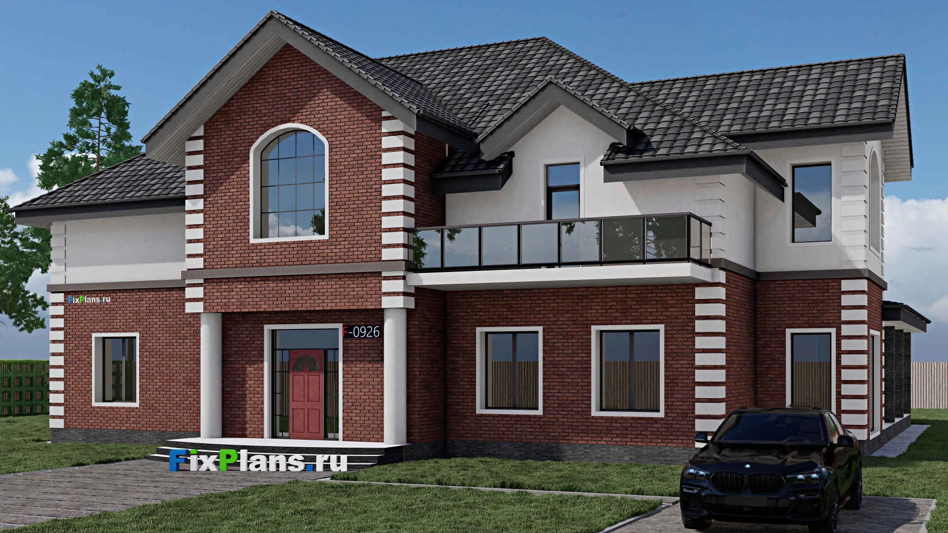 F-0926 - Проект дома с мансардой 19 на 22, площадью 510 м² с террасой и 4 спальнями