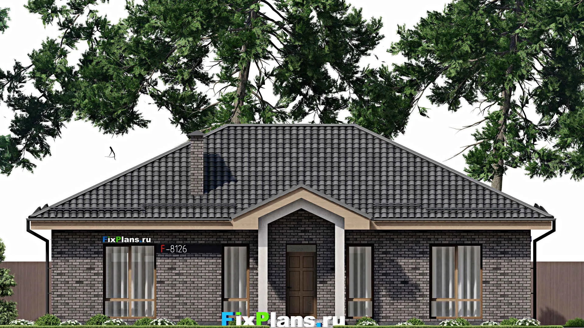 F-8126 - Проект одноэтажного дома 12 на 16, площадью 160 м² с террасой и 3 спальнями