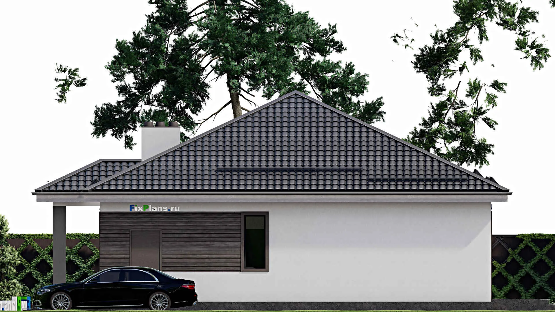 F-4004 - Проект одноэтажного дома 12 на 16, площадью 160 м² с террасой и 5 спальнями