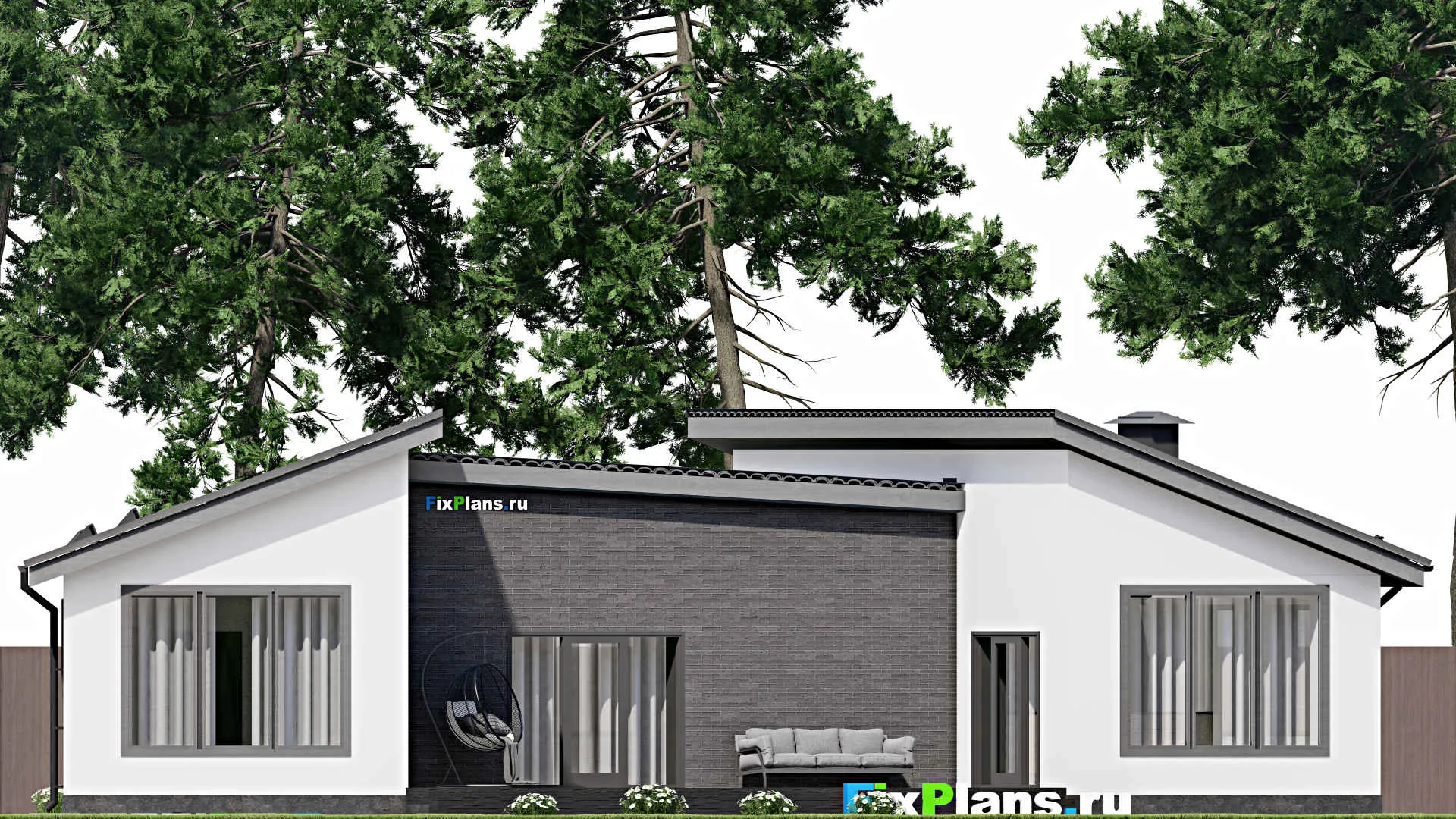 F-4211 - Проект одноэтажного дома 18 на 18, площадью 190 м² с террасой и 3 спальнями