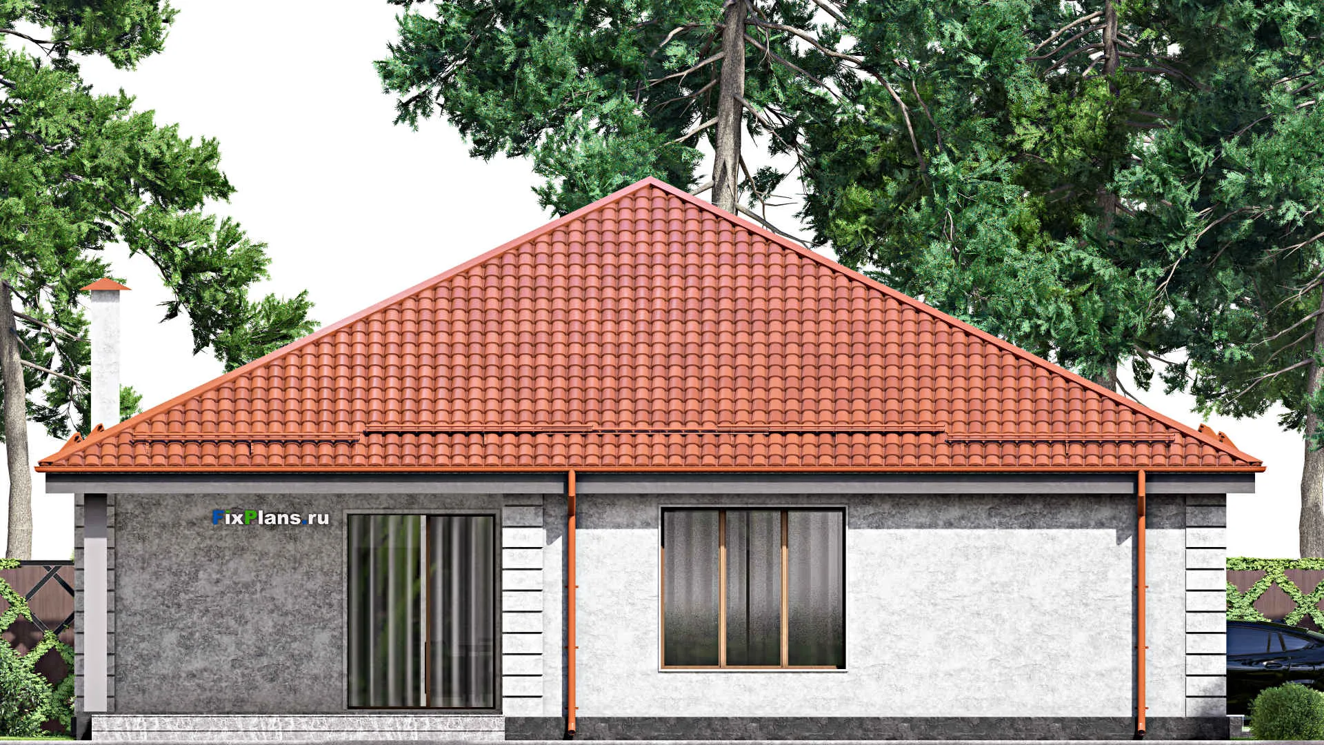 F-14615 - Проект одноэтажного дома 16 на 17, площадью 200 м² с террасой и 3 спальнями