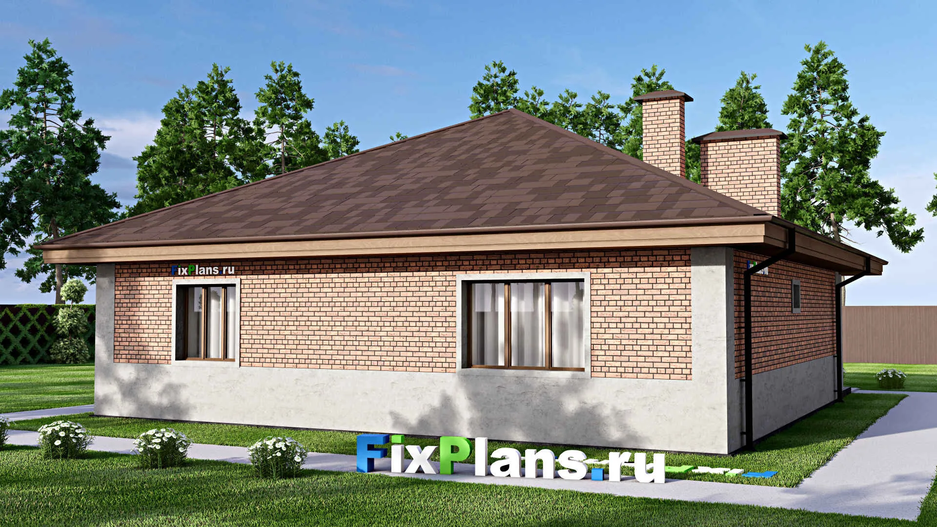 F-14129 - Проект одноэтажного дома 13 на 14, площадью 140 м² с террасой и 3 спальнями