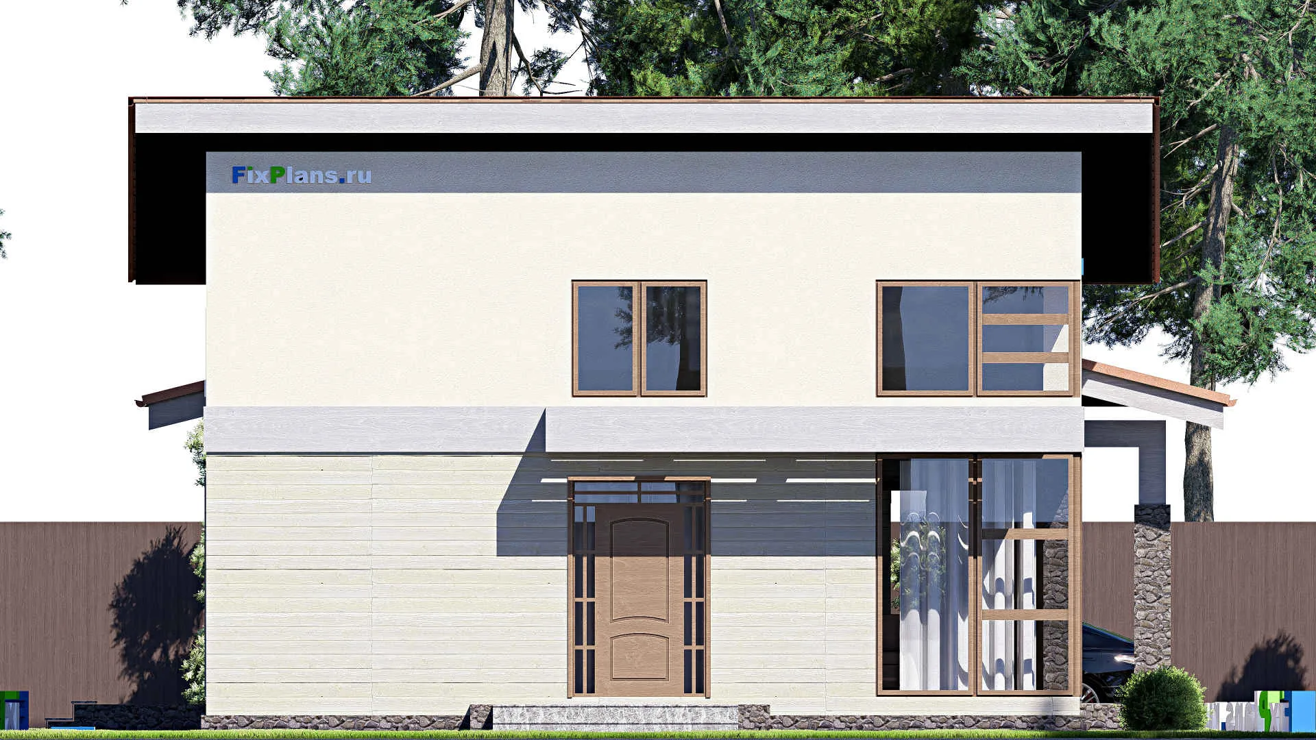 F-20312 - Проект одноэтажного дома 12 на 15, площадью 90 м² с террасой и 1 спальнями