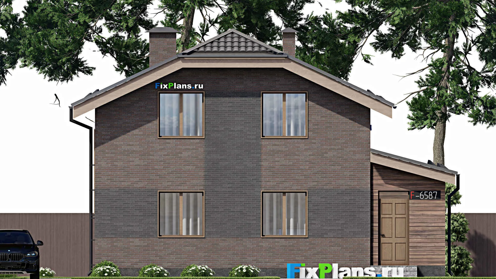 F-6587 - Проект дома с мансардой 10 на 12, площадью 130 м² с террасой и 2 спальнями