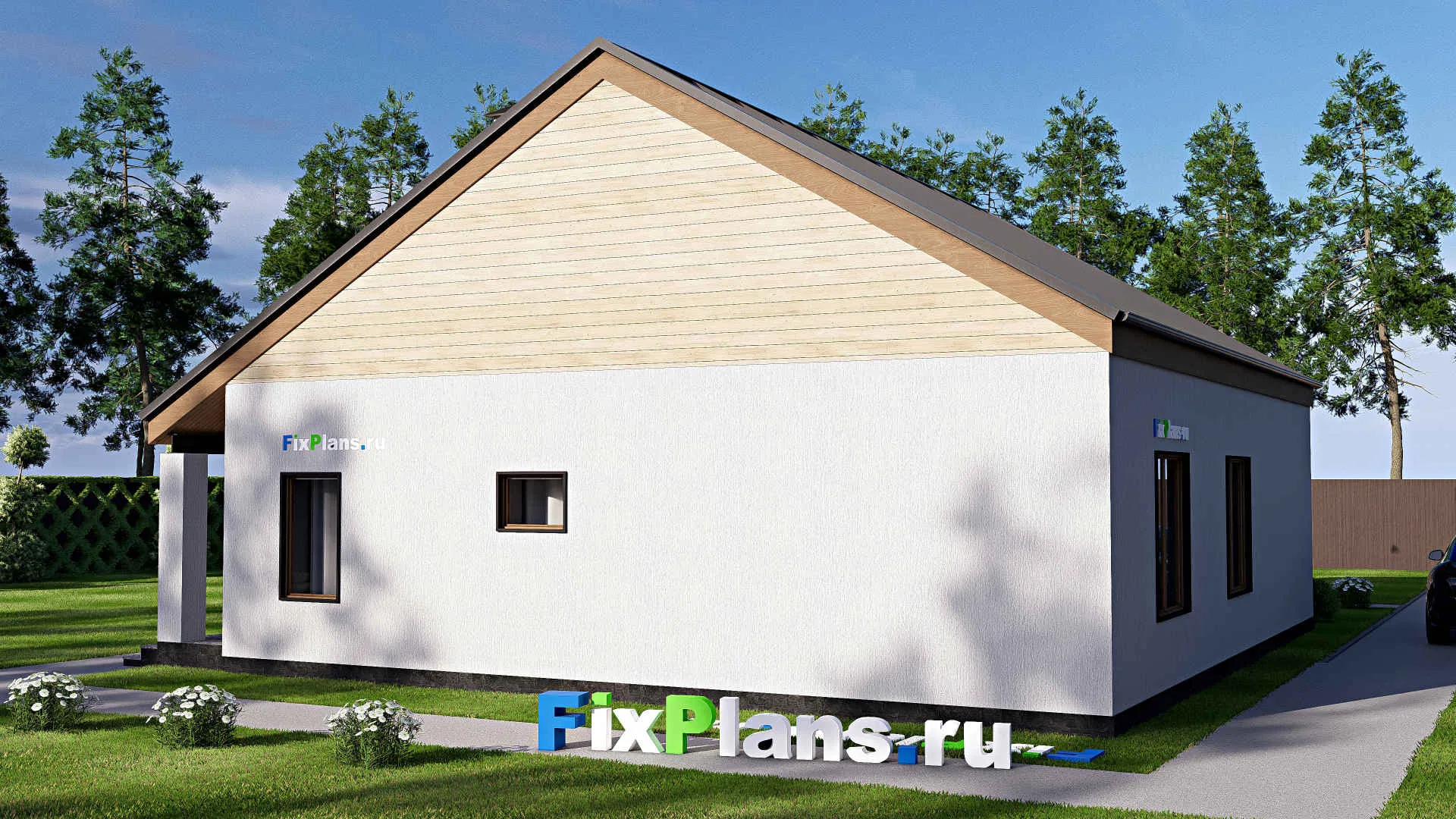 F-18548 - Проект одноэтажного дома 12 на 13, площадью 110 м² с террасой и 3 спальнями