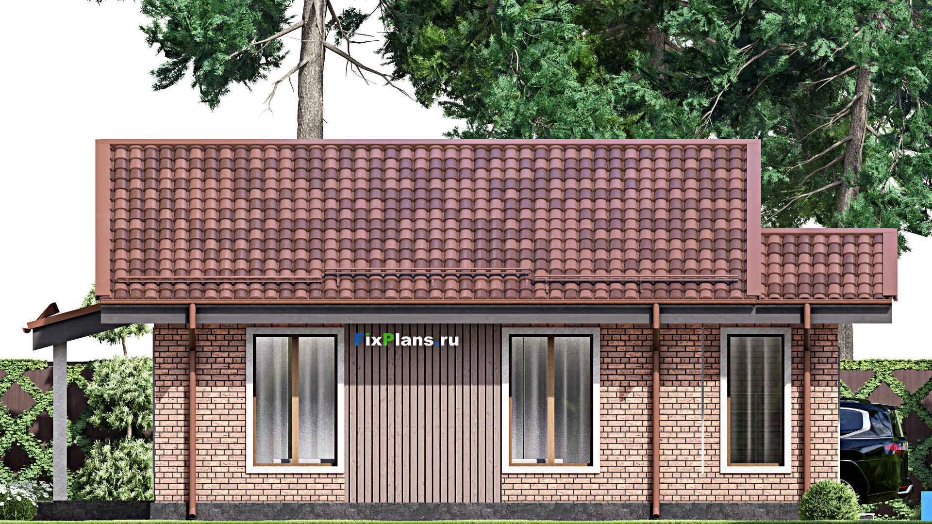 F-13310 - Проект одноэтажного дома 9 на 12, площадью 60 м² с террасой и 2 спальнями