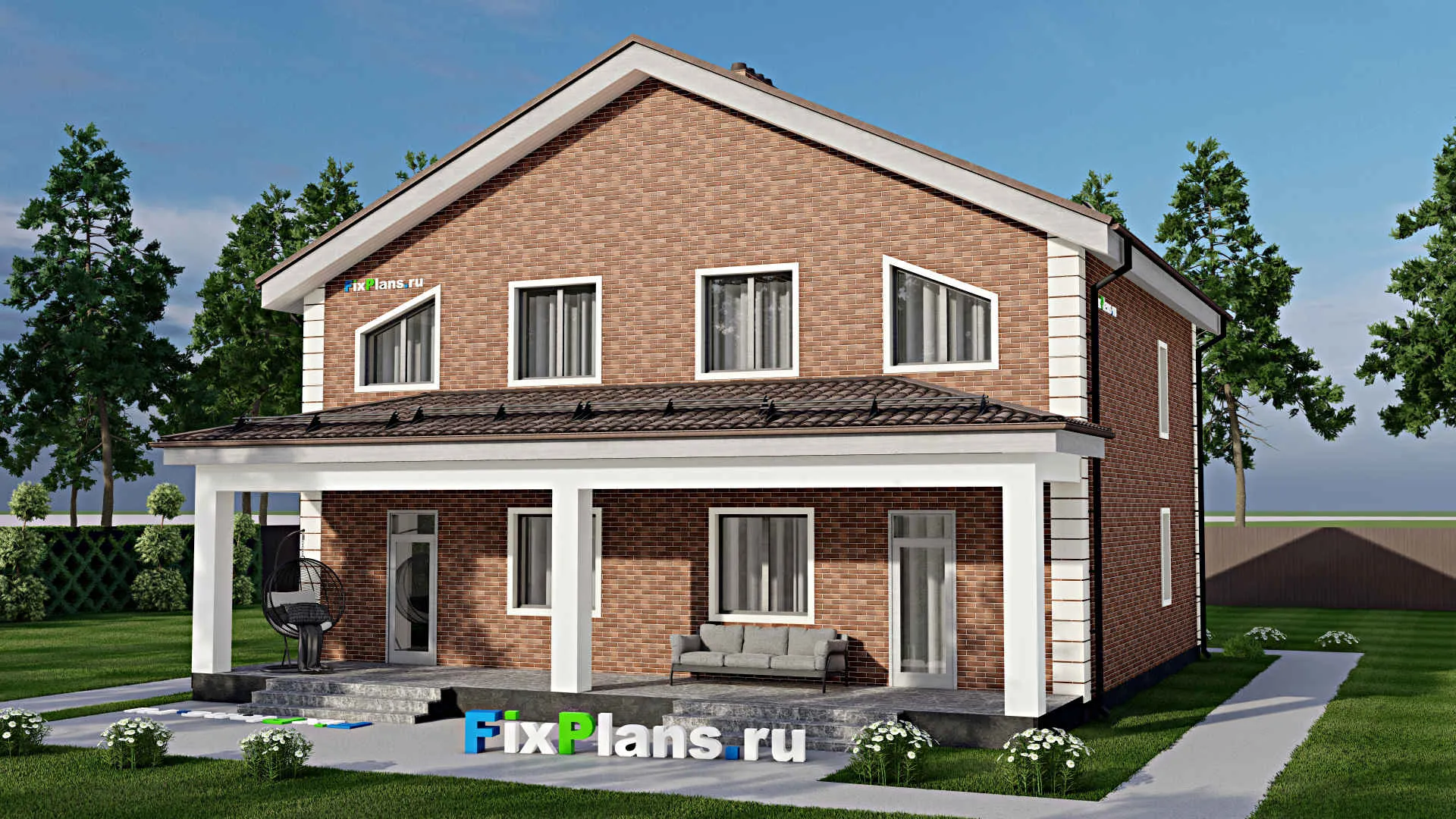 F-4661 - Проект дома с мансардой 11 на 13, площадью 240 м² с террасой и 6 спальнями