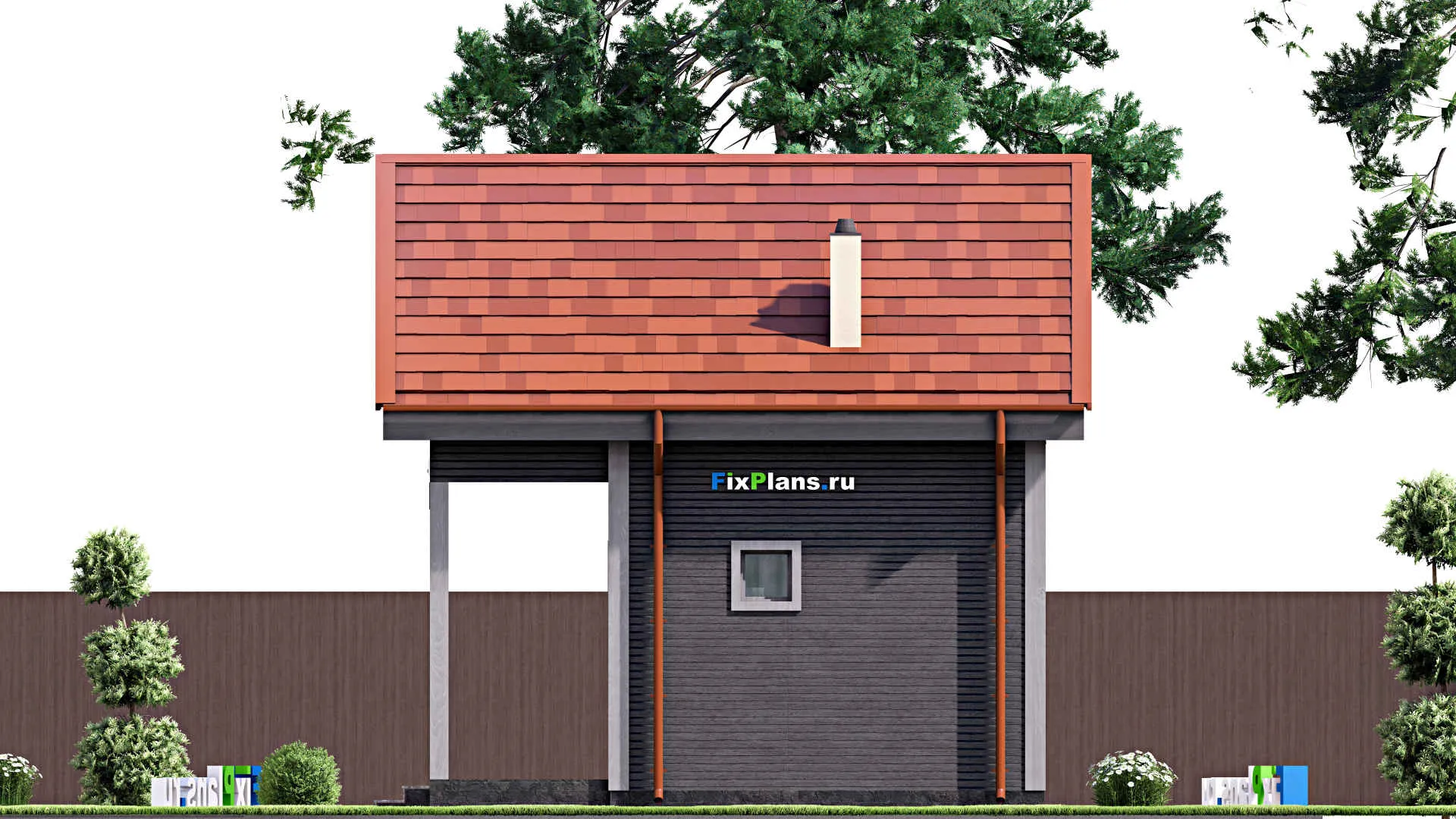 F-15308 - Проект бани 7 на 7, площадью 70 м² с комнатой отдыха, терассой и мансардой