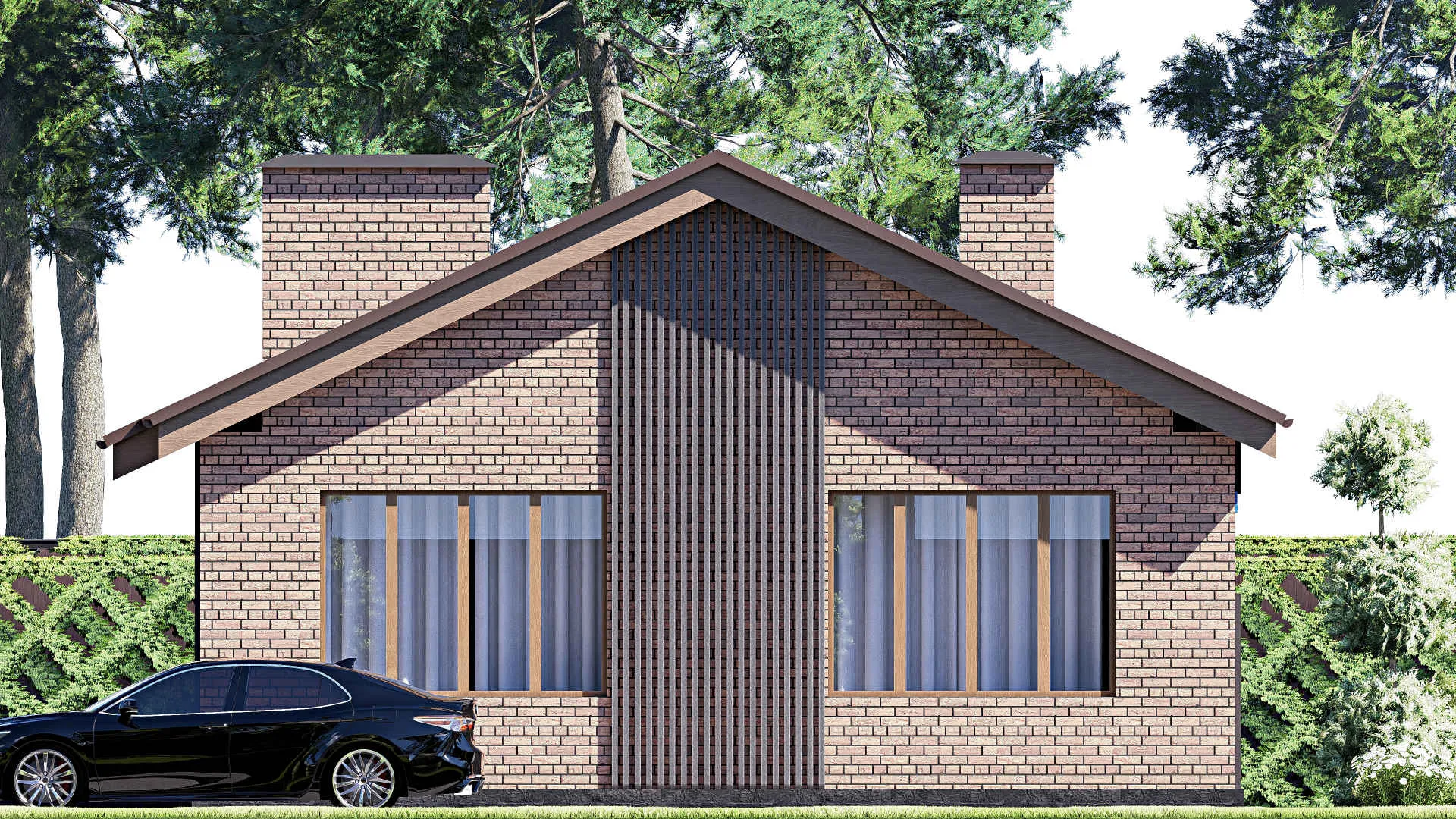 F-17756 - Проект одноэтажного дома 11 на 16, площадью 130 м² с террасой и 2 спальнями