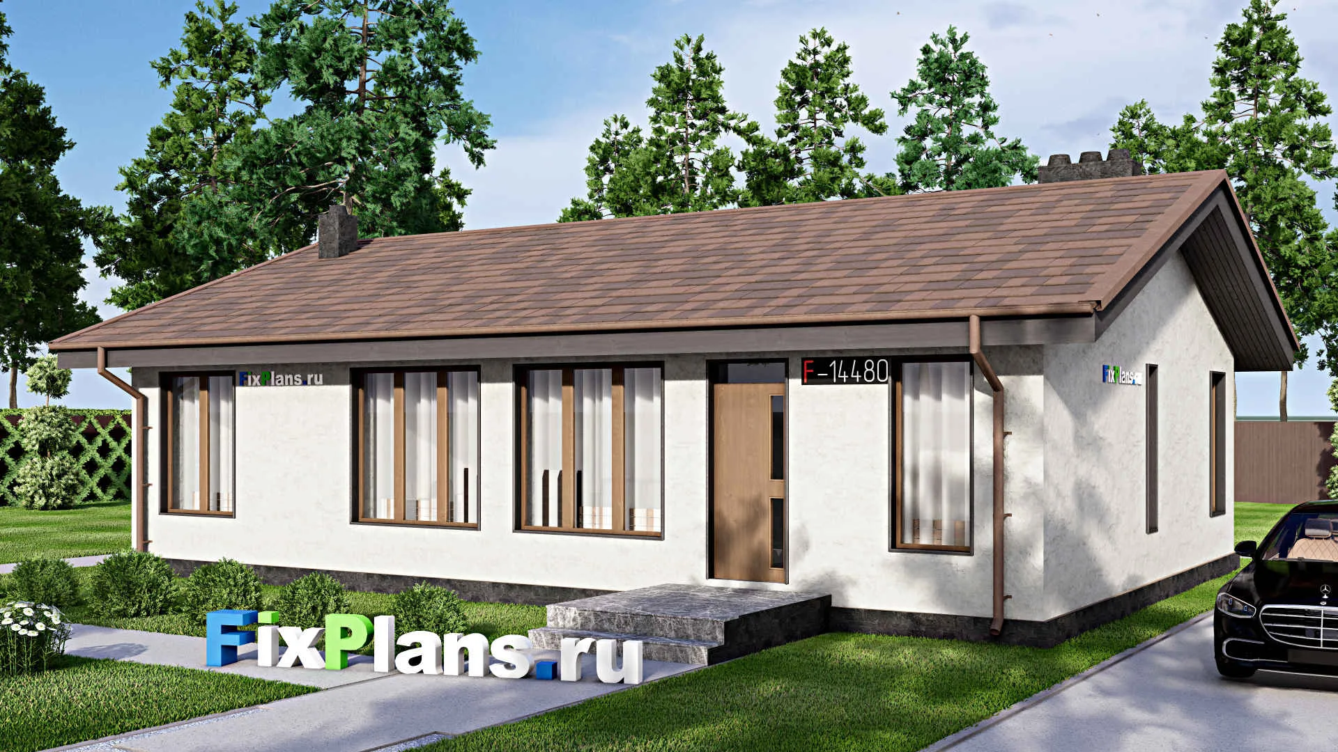 F-14480 - Проект одноэтажного дома 11 на 14, площадью 100 м² с 3 спальнями