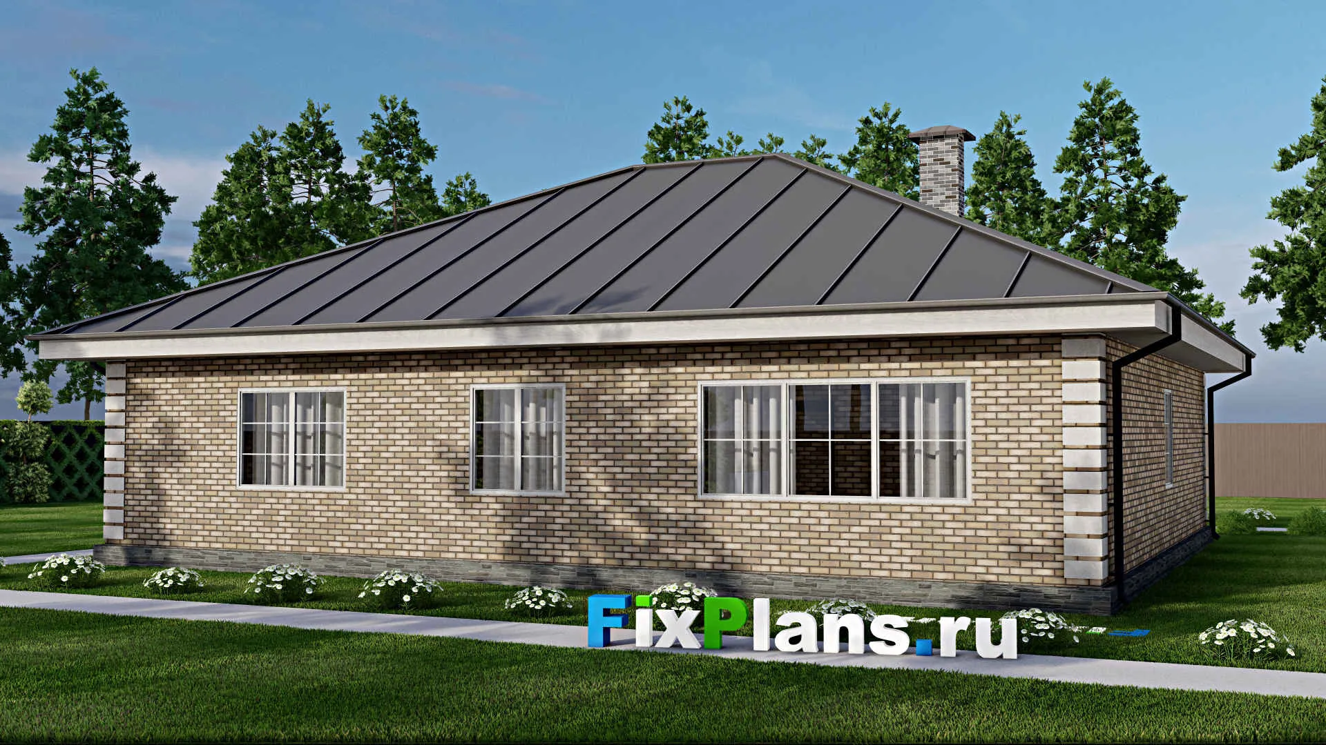 F-10385 - Проект одноэтажного дома 15 на 16, площадью 180 м² с 3 спальнями