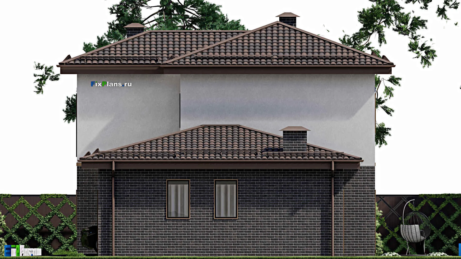 F-6776 - Проект двухэтажного дома 14 на 16, площадью 200 м² с террасой, гаражом на 1 машину и 4 спальнями