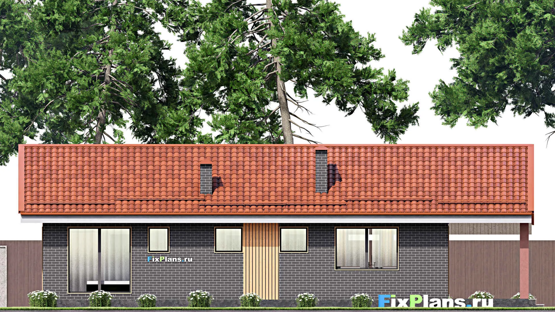 F-13751 - Проект одноэтажного дома 10 на 17, площадью 130 м² с террасой и 3 спальнями