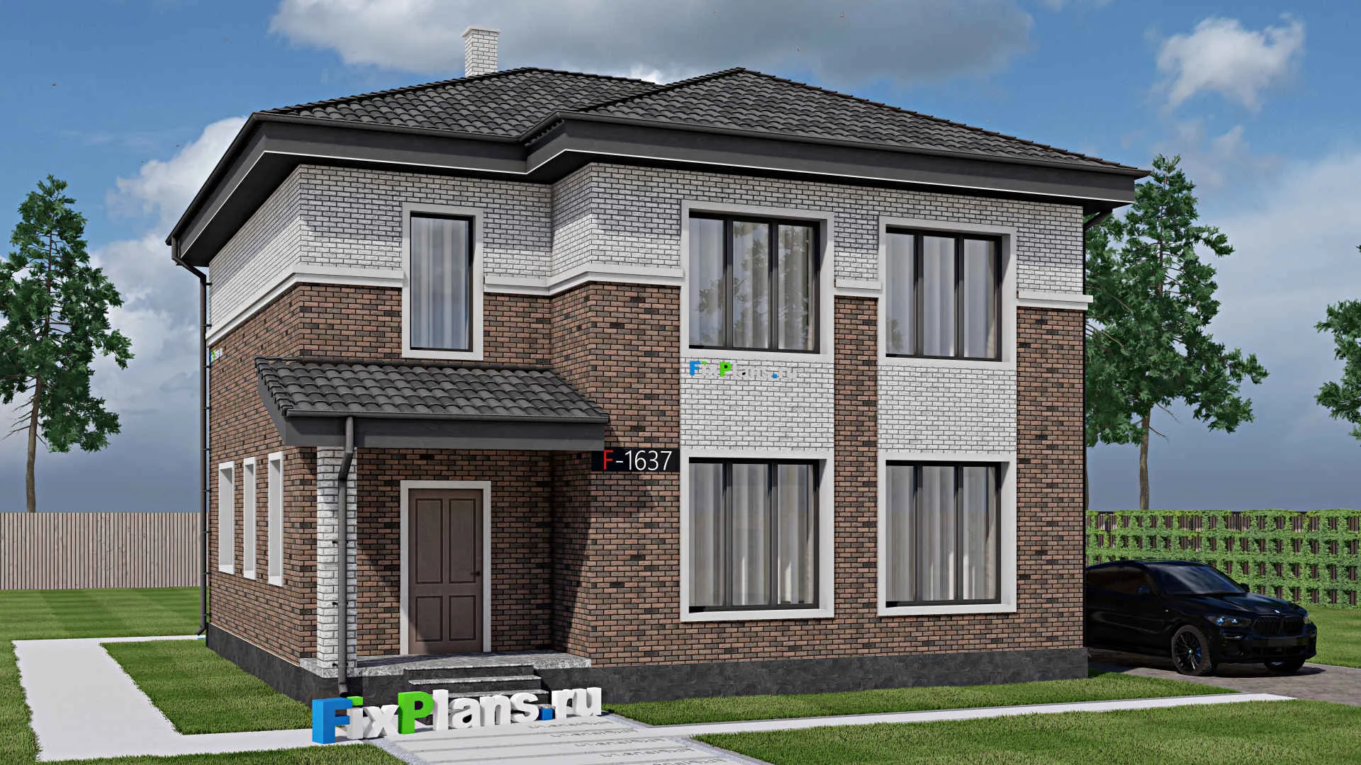 F-1637 - Проект двухэтажного дома 11 на 15, площадью 160 м² с террасой и 4 спальнями