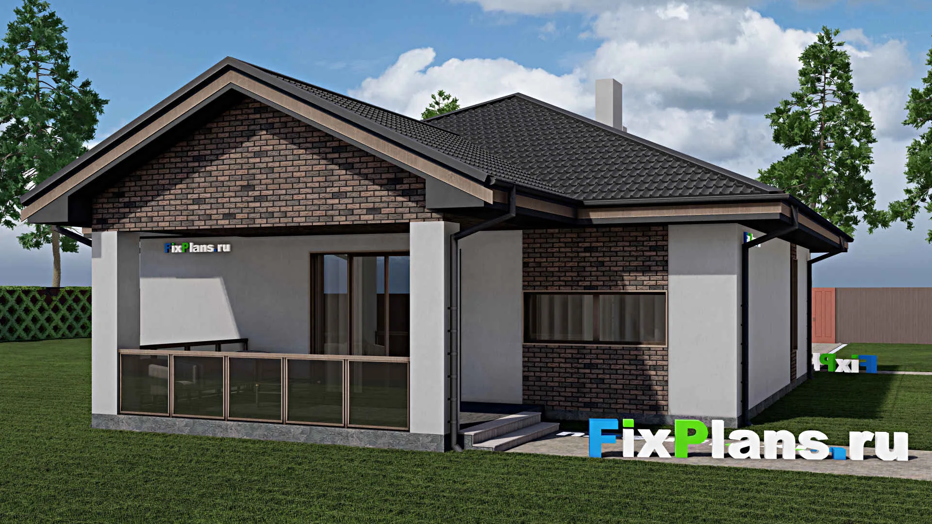 F-0548 - Проект одноэтажного дома 12 на 18, площадью 180 м² с террасой и 4 спальнями