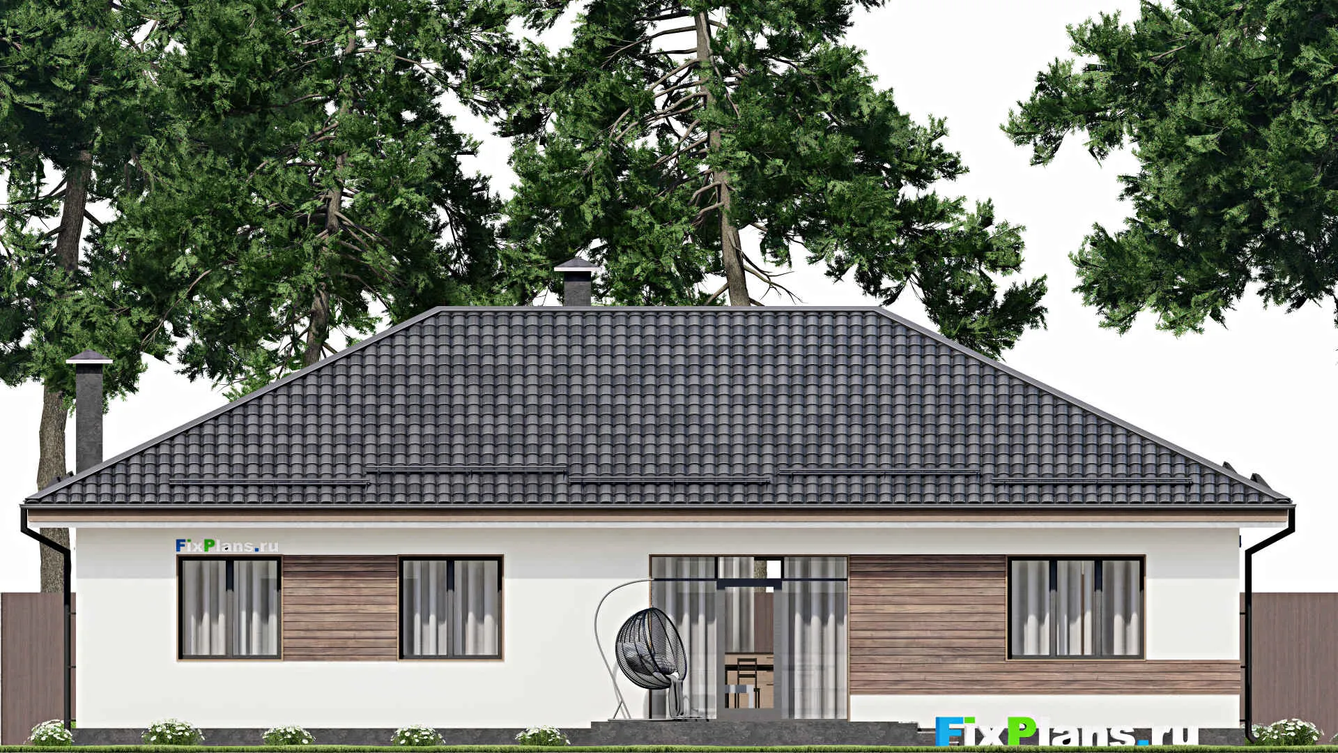 F-5642 - Проект одноэтажного дома 11 на 18, площадью 170 м² с террасой и 5 спальнями