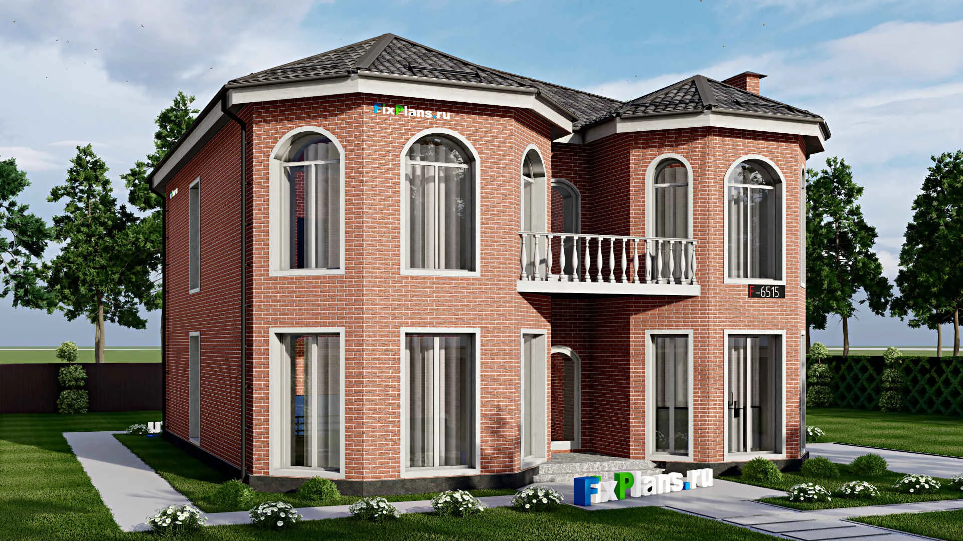 F-6515 - Проект двухэтажного дома 14 на 15, площадью 230 м² с балконом и 6 спальнями