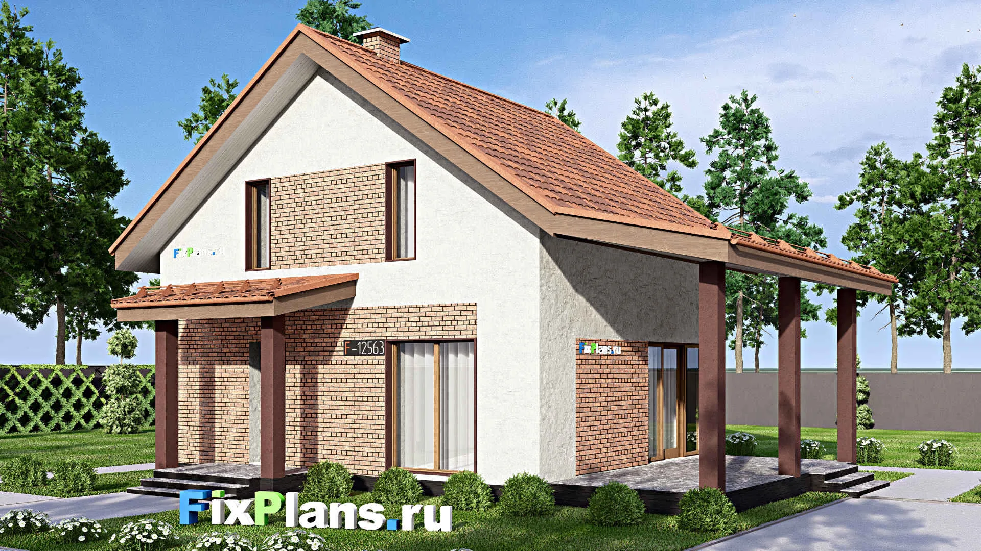 F-12563 - Проект дома с мансардой 10 на 13, площадью 130 м² с террасой и 3 спальнями