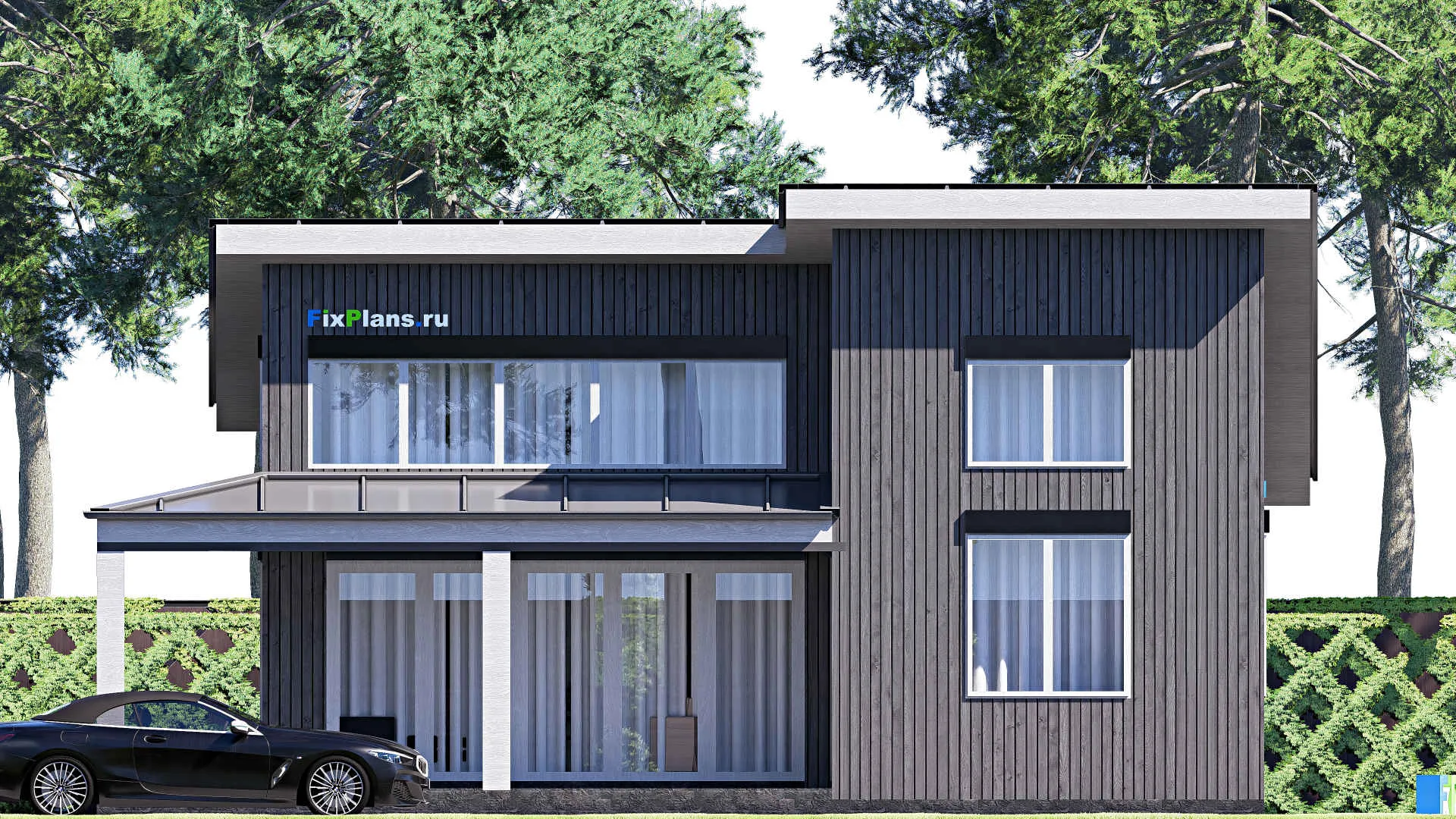 F-20447 - Проект одноэтажного дома 13 на 14, площадью 120 м² с террасой и 2 спальнями