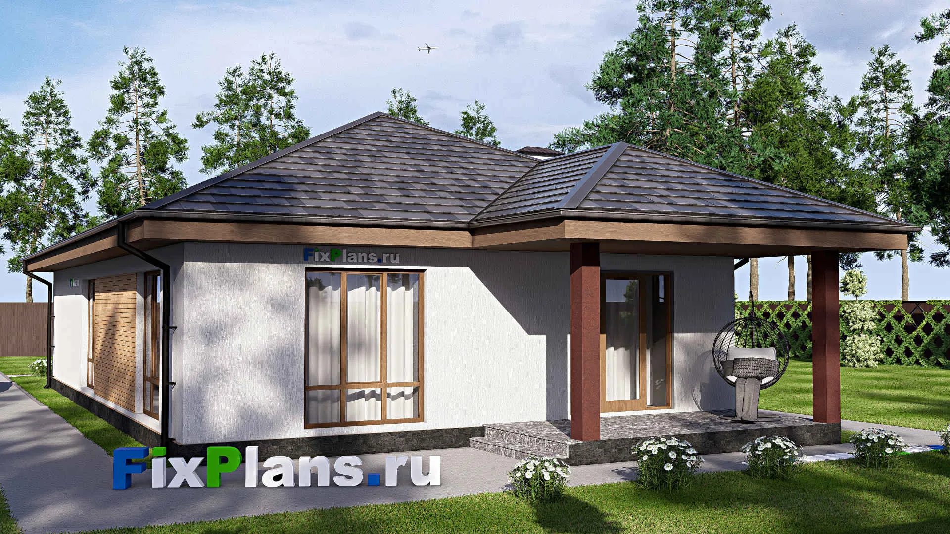 F-18080 - Проект одноэтажного дома 10 на 20, площадью 140 м² с террасой и 3 спальнями