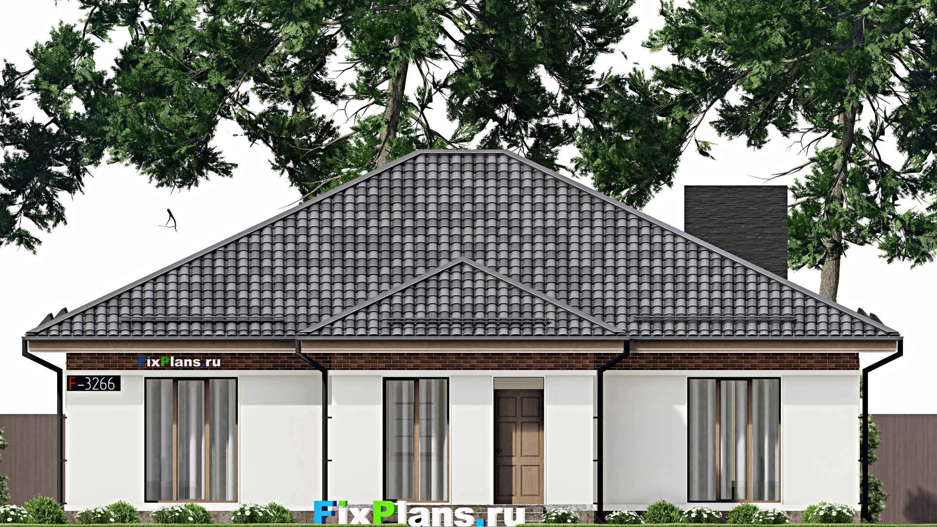 F-3266 - Проект одноэтажного дома 15 на 15, площадью 170 м² с 4 спальнями