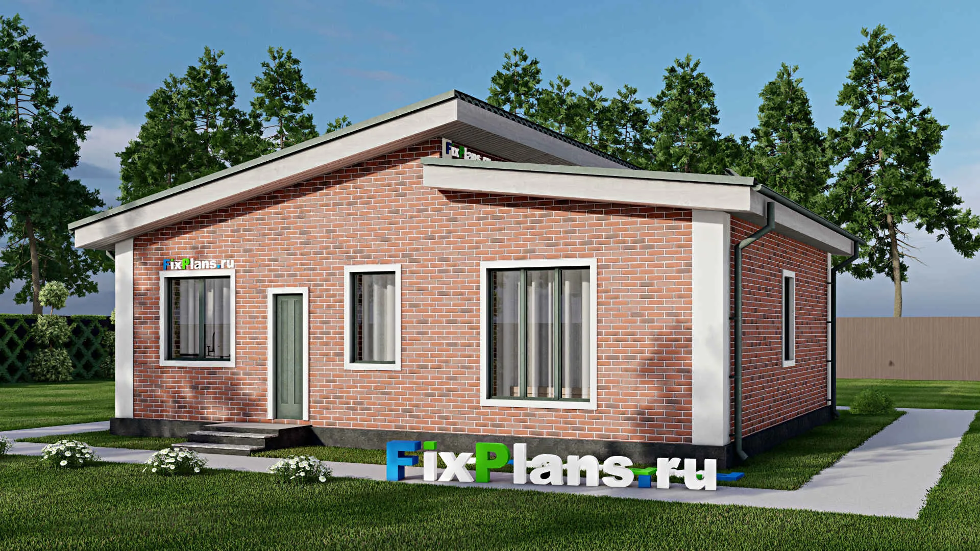 F-8963 - Проект одноэтажного дома 11 на 12, площадью 100 м² с террасой и 2 спальнями