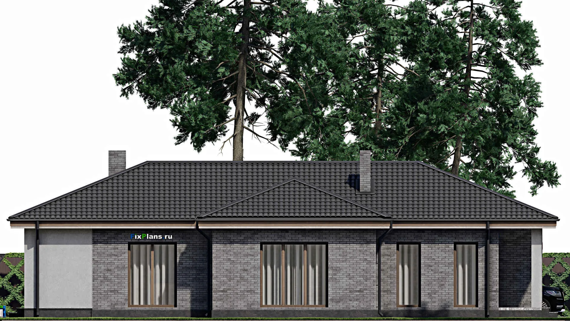 F-1700 - Проект одноэтажного дома 12 на 17, площадью 150 м² с террасой и 3 спальнями