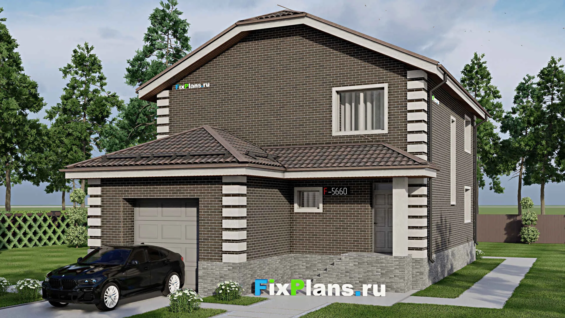 F-5660 - Проект двухэтажного дома 11 на 16, площадью 200 м² с гаражом на 1 машину и 4 спальнями