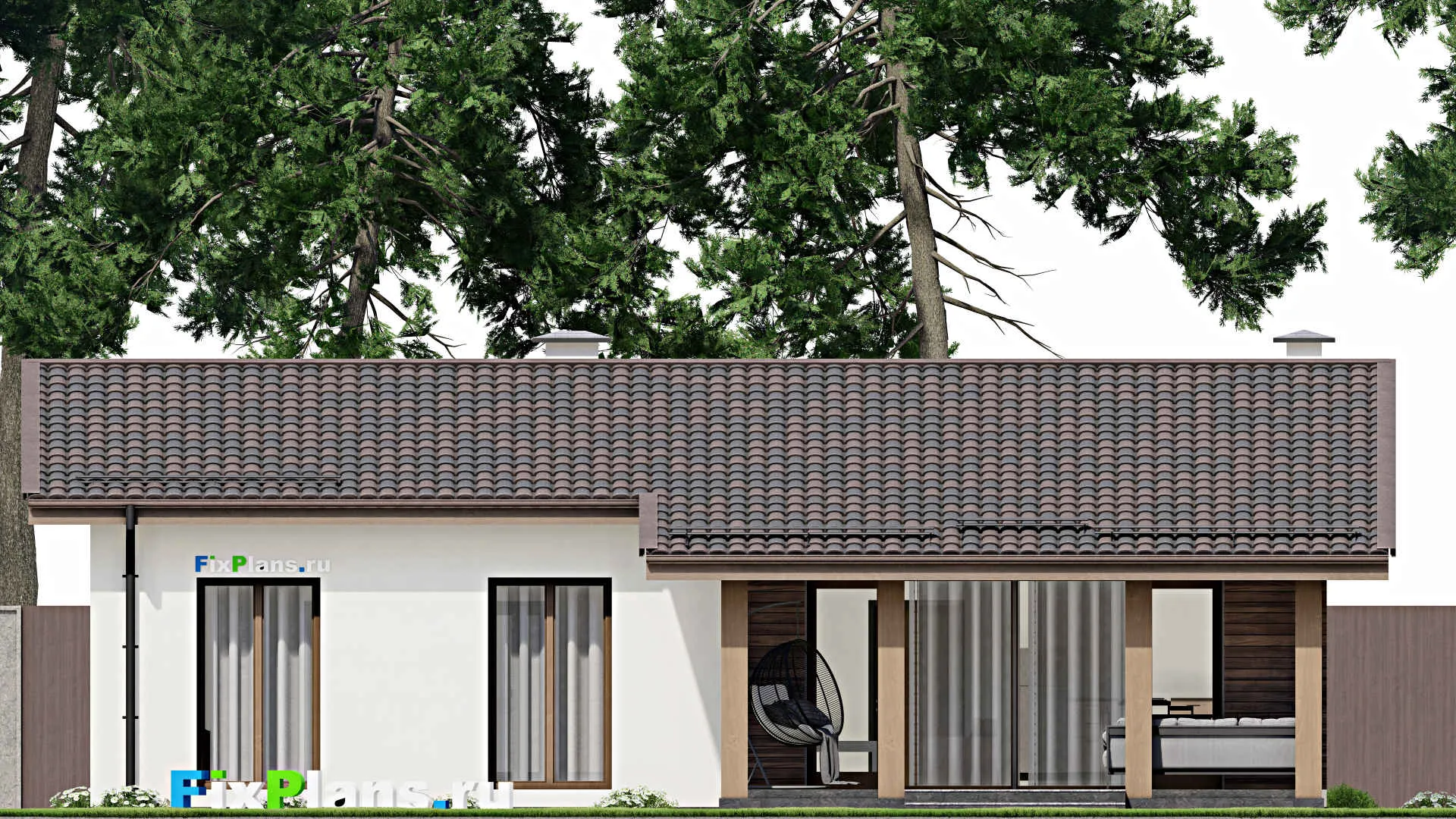 F-4580 - Проект одноэтажного дома 10 на 14, площадью 140 м² с террасой и 3 спальнями