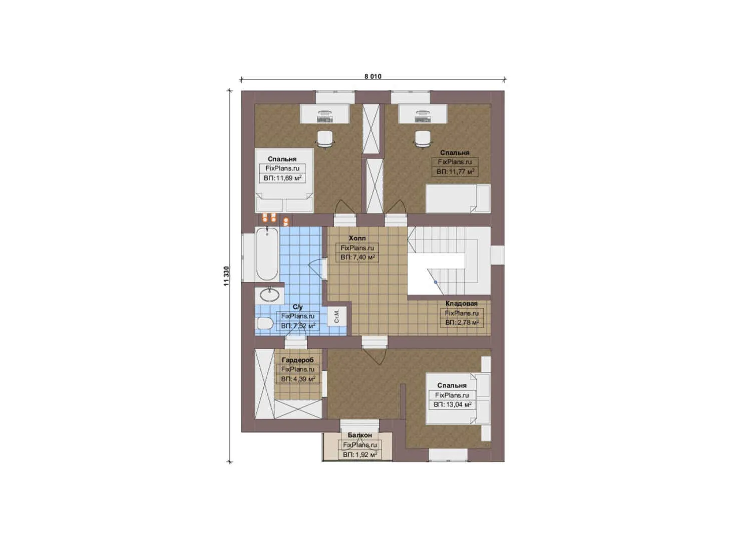 F-17603 - Планы дома с мансардой 11 на 12, площадью 150 м² с террасой и 2 спальнями