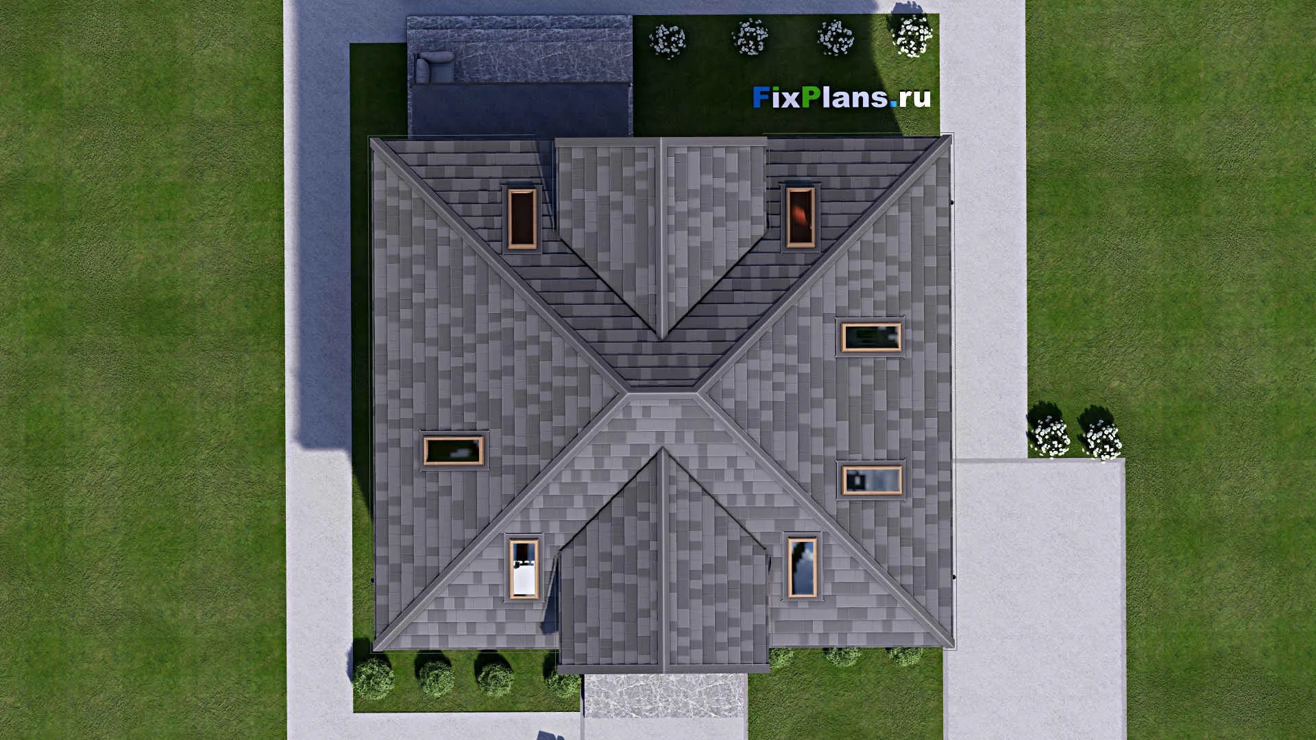 F-14426 - Проект дома с мансардой 12 на 15, площадью 200 м² с террасой и 4 спальнями
