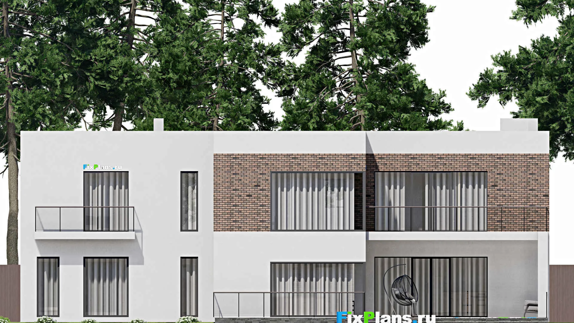 F-11843 - Проект двухэтажного дома 21 на 22, площадью 530 м² с террасой, балконом, гаражом на 1 машину и 6 спальнями