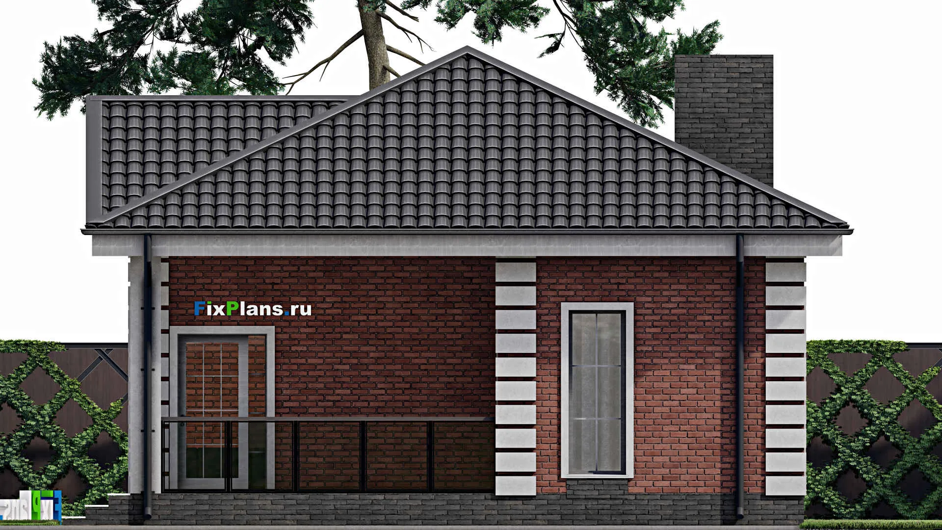 F-0989 - Проект одноэтажного дома 9 на 17, площадью 120 м² с террасой и 2 спальнями