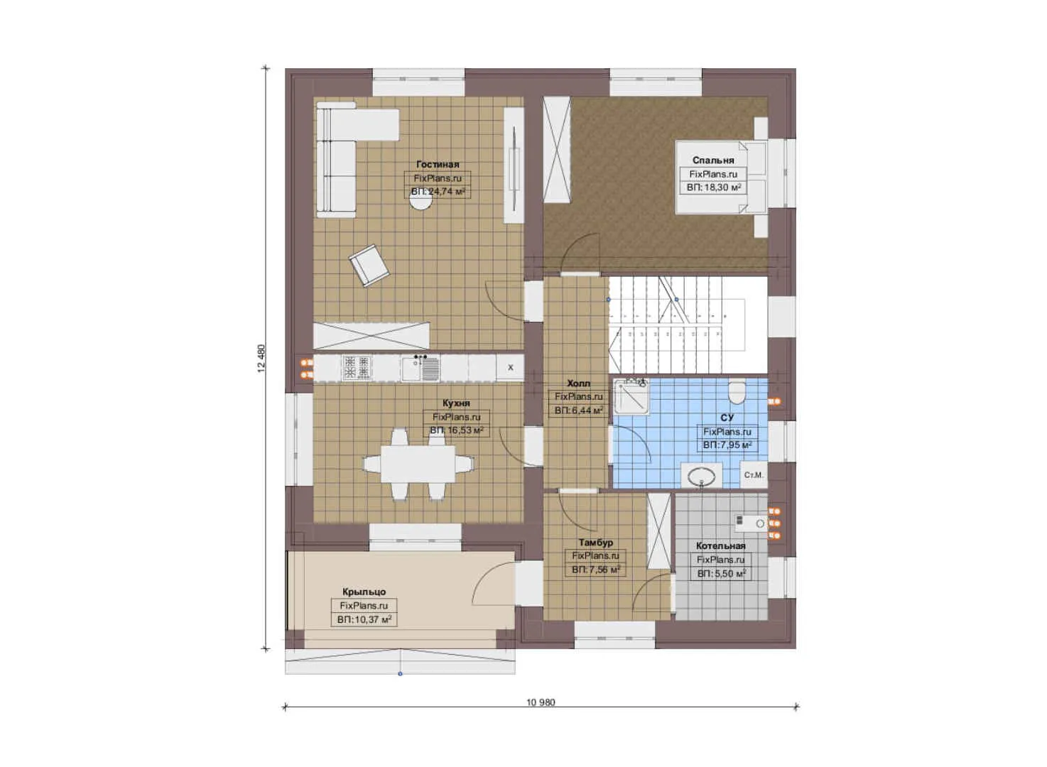 F-19520 - Планы двухэтажного дома 11 на 13, площадью 200 м² с балконом и 4 спальнями