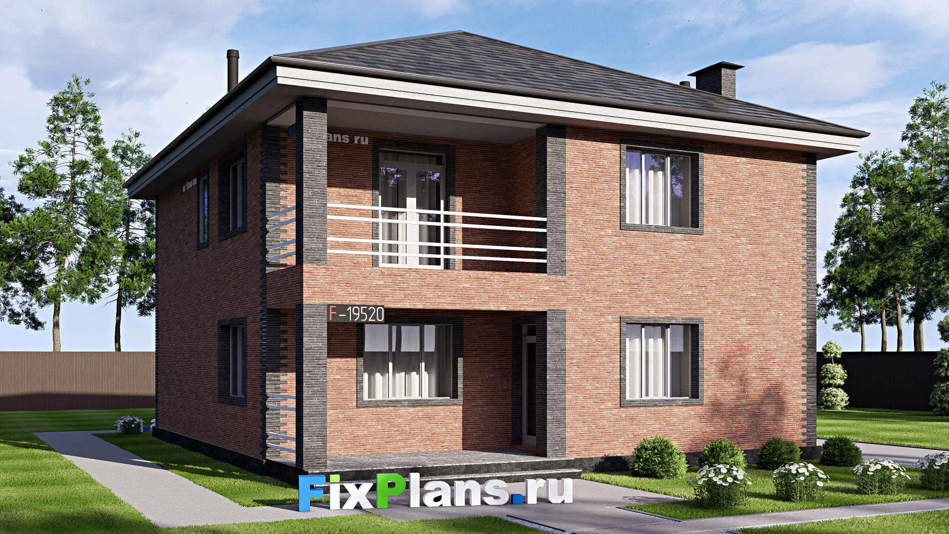 F-19520 - Проект двухэтажного дома 11 на 13, площадью 200 м² с балконом и 4 спальнями