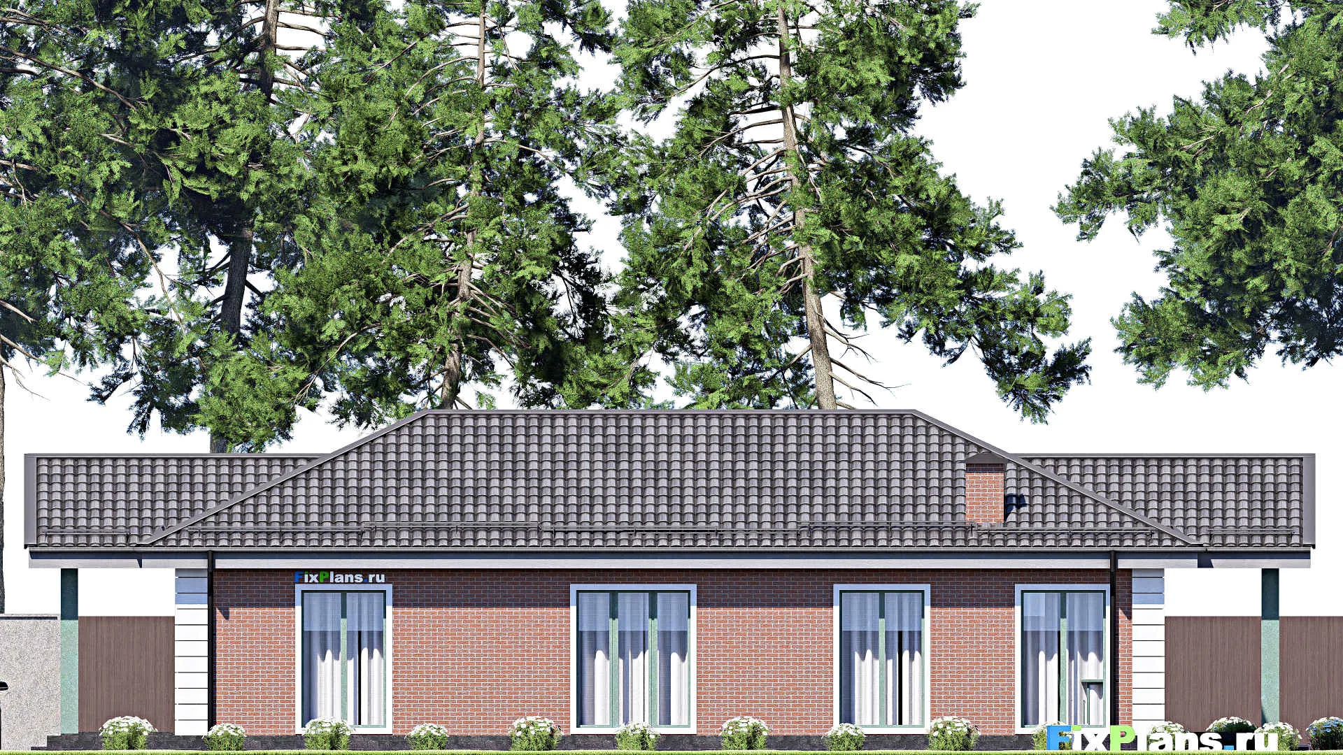 F-12500 - Проект одноэтажного дома 10 на 21, площадью 140 м² с террасой и 3 спальнями