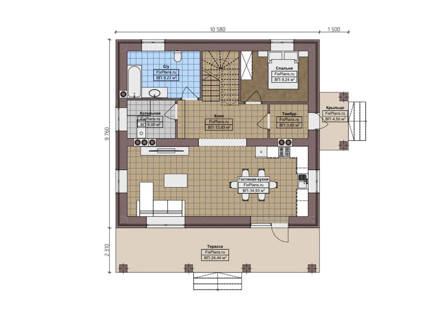 F-4274 - Планы двухэтажного дома 10 на 11, площадью 180 м² с террасой и 5 спальнями
