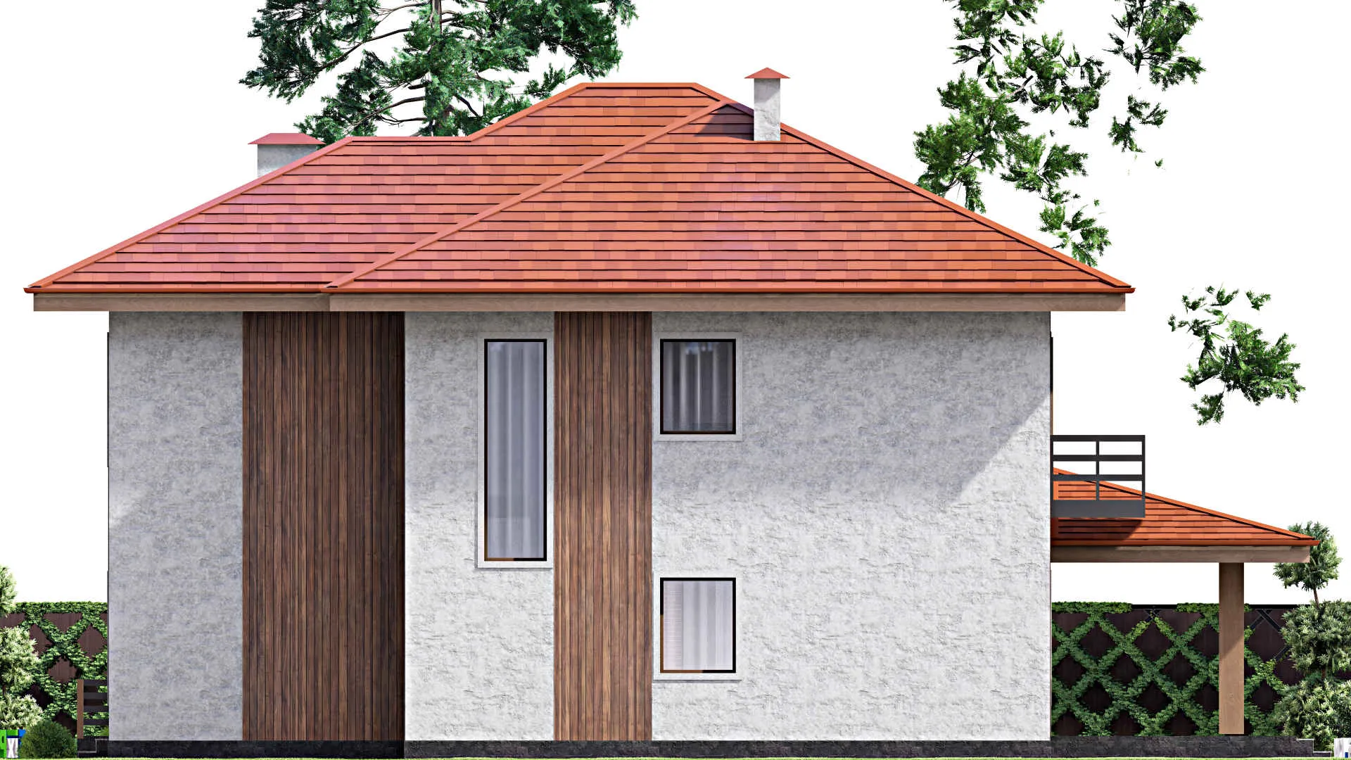 F-13859 - Проект двухэтажного дома 13 на 18, площадью 290 м² с террасой, балконом и 4 спальнями