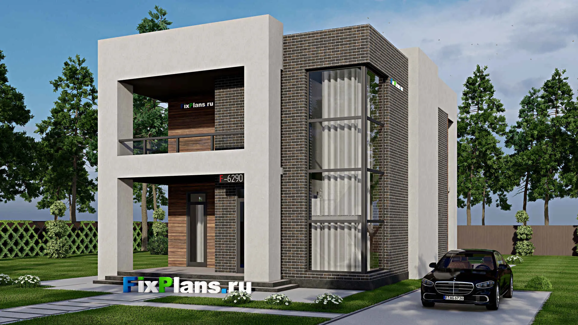 F-6290 - Проект двухэтажного дома 11 на 16, площадью 230 м² с террасой, балконом и 3 спальнями