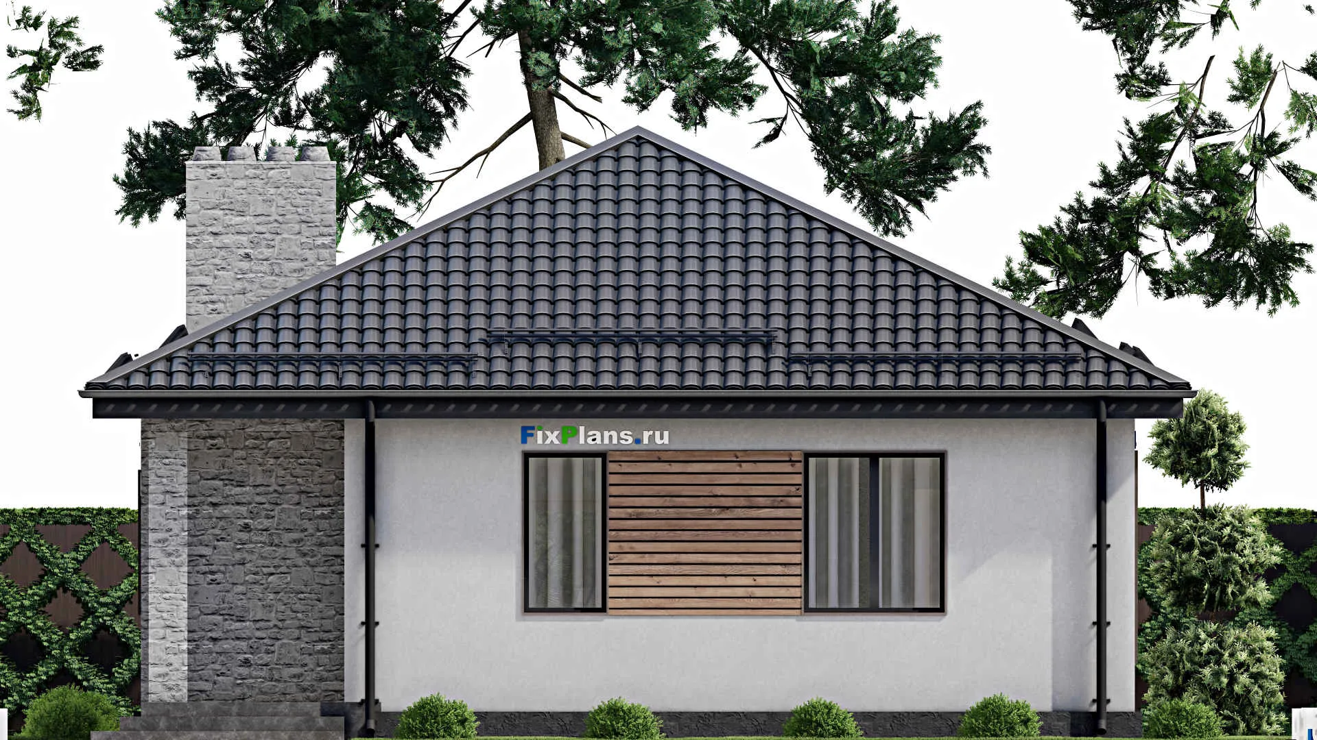 F-2357 - Проект одноэтажного дома 11 на 15, площадью 120 м² с террасой и 1 спальнями