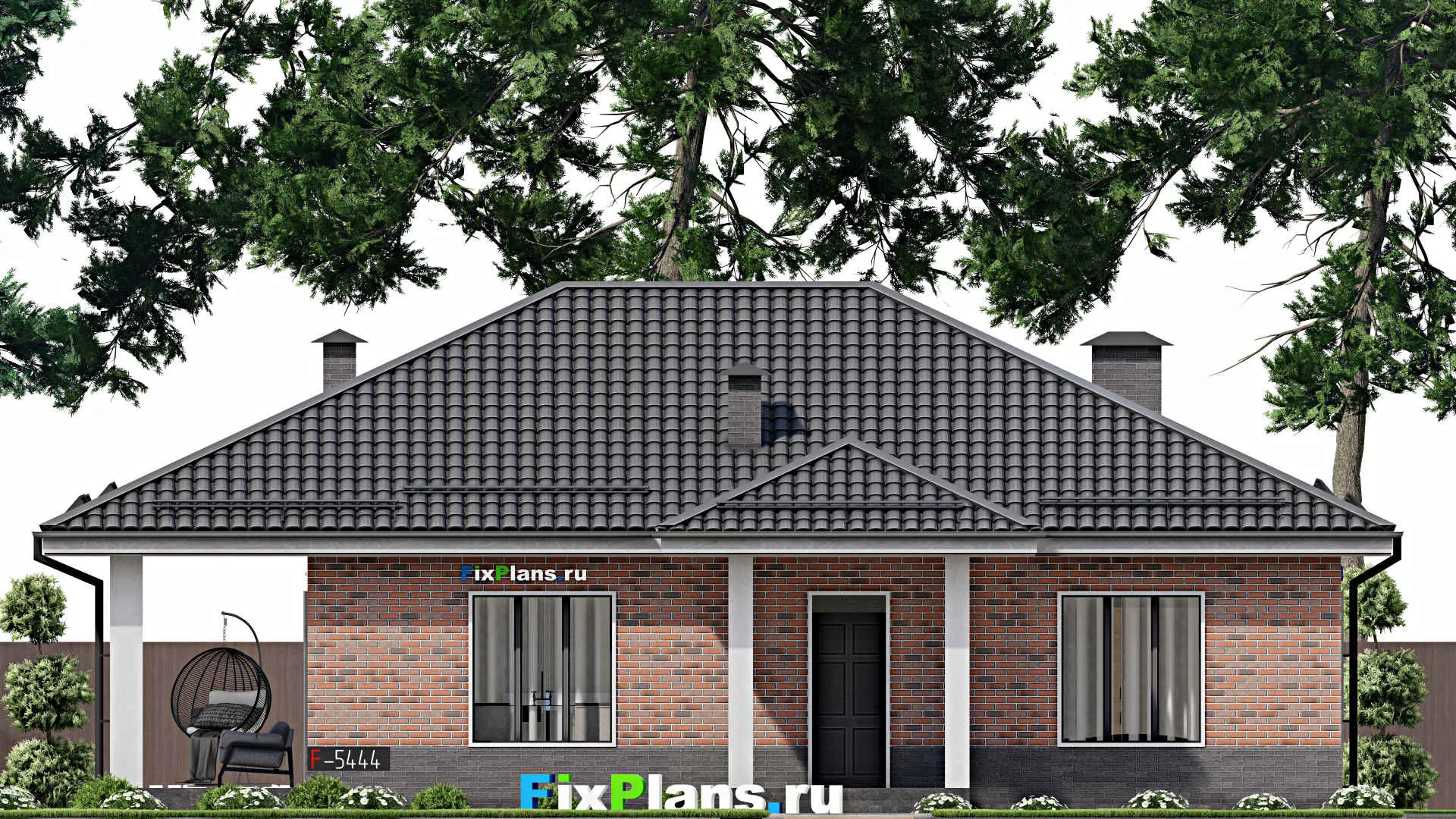 F-5444 - Проект одноэтажного дома 12 на 13, площадью 140 м² с террасой и 2 спальнями