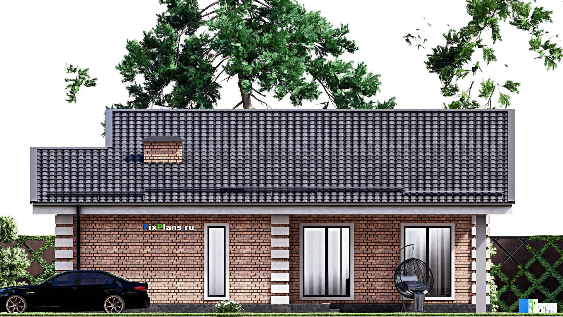 F-12482 - Проект одноэтажного дома 14 на 14, площадью 120 м² с 3 спальнями