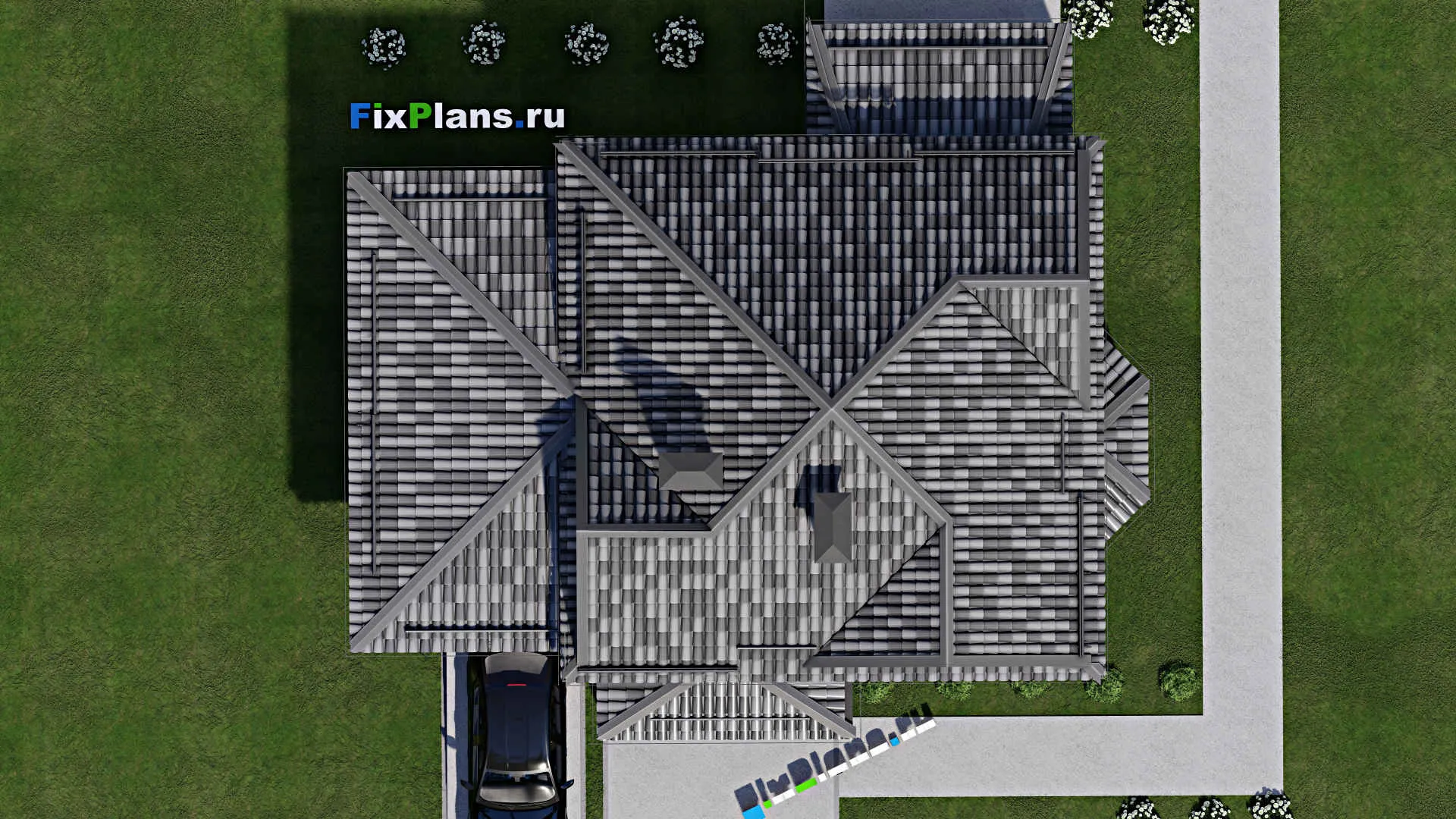 F-5282 - Проект дома с мансардой 13 на 14, площадью 150 м² с террасой, гаражом на 1 машину и 4 спальнями