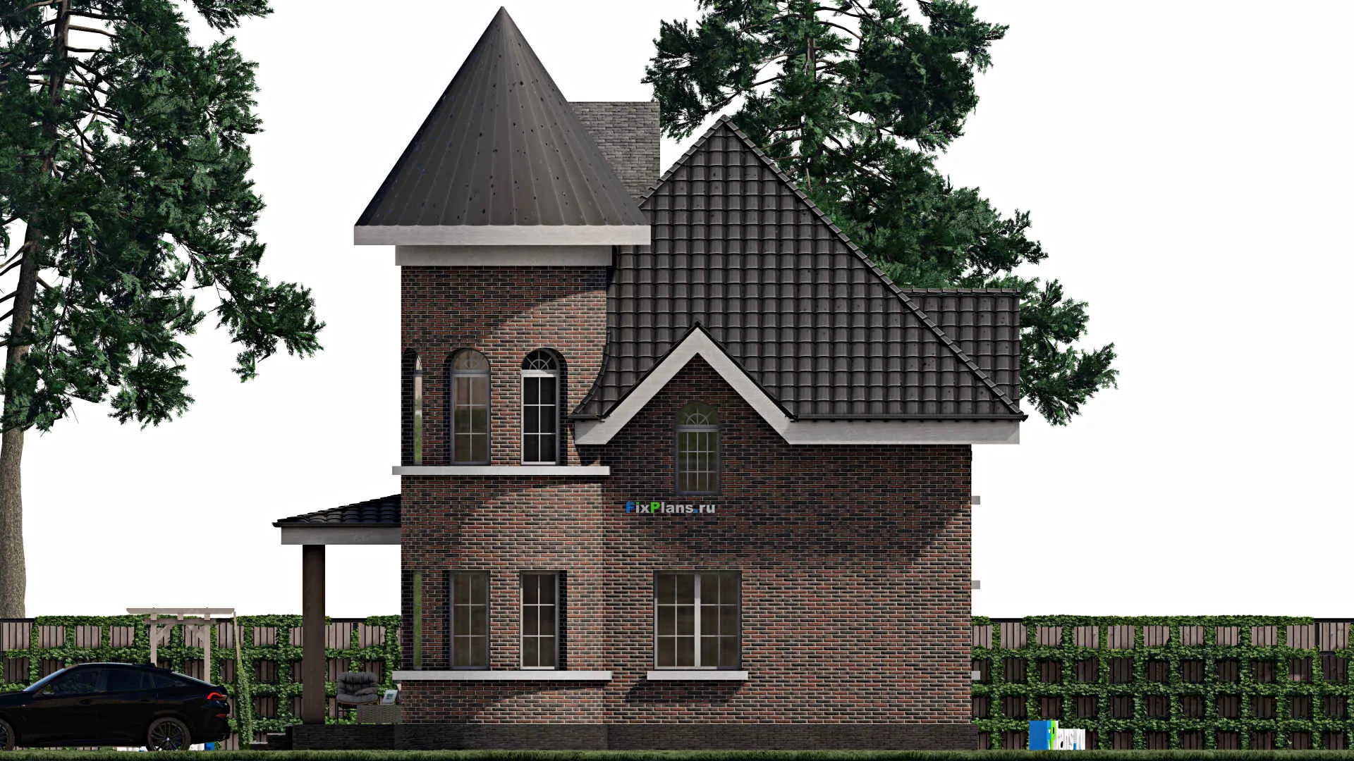 F-1025 - Проект дома с мансардой 10 на 13, площадью 170 м² с террасой и 4 спальнями