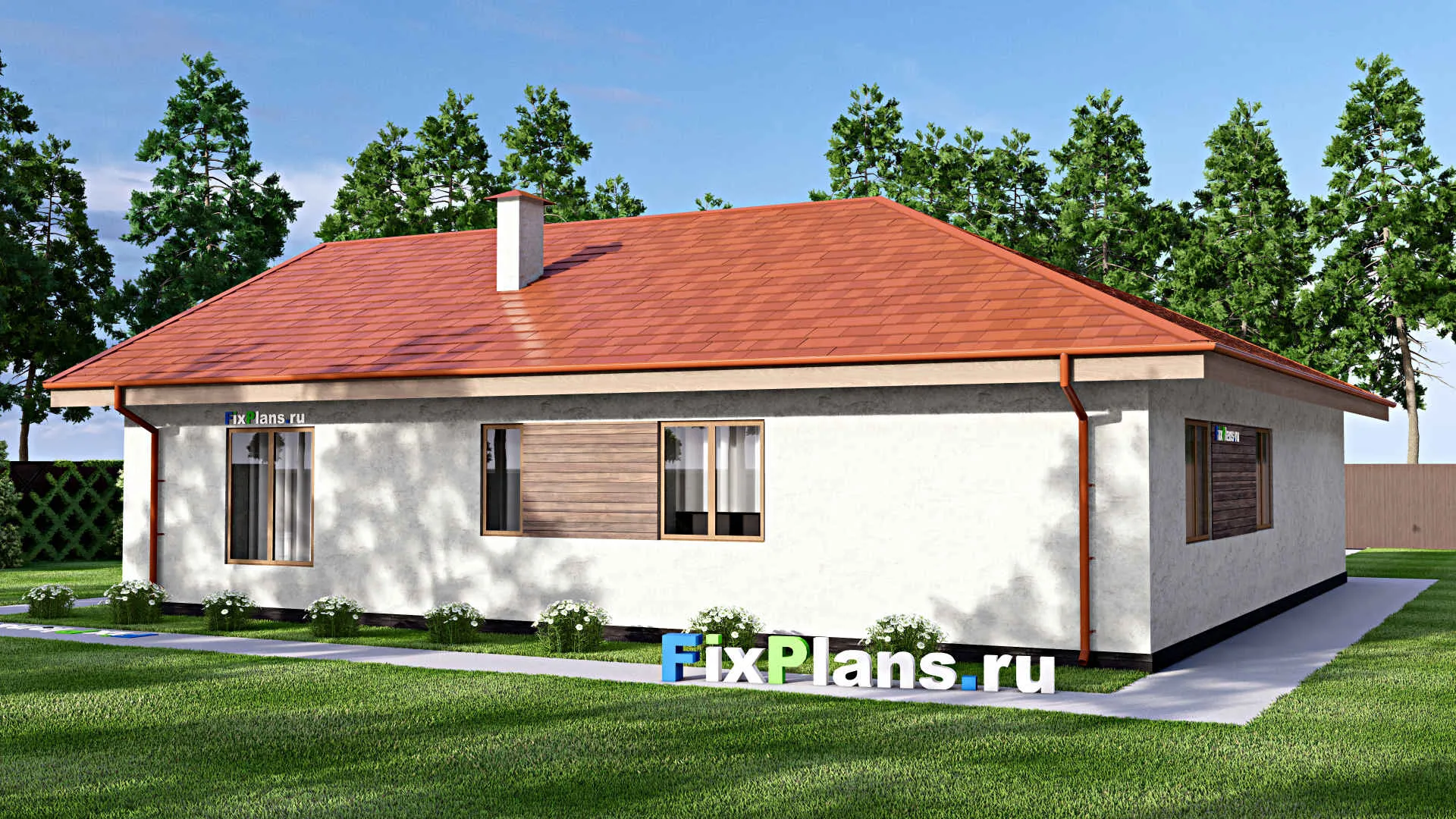 F-15263 - Проект одноэтажного дома 16 на 17, площадью 180 м² с гаражом на 2 машины и 3 спальнями