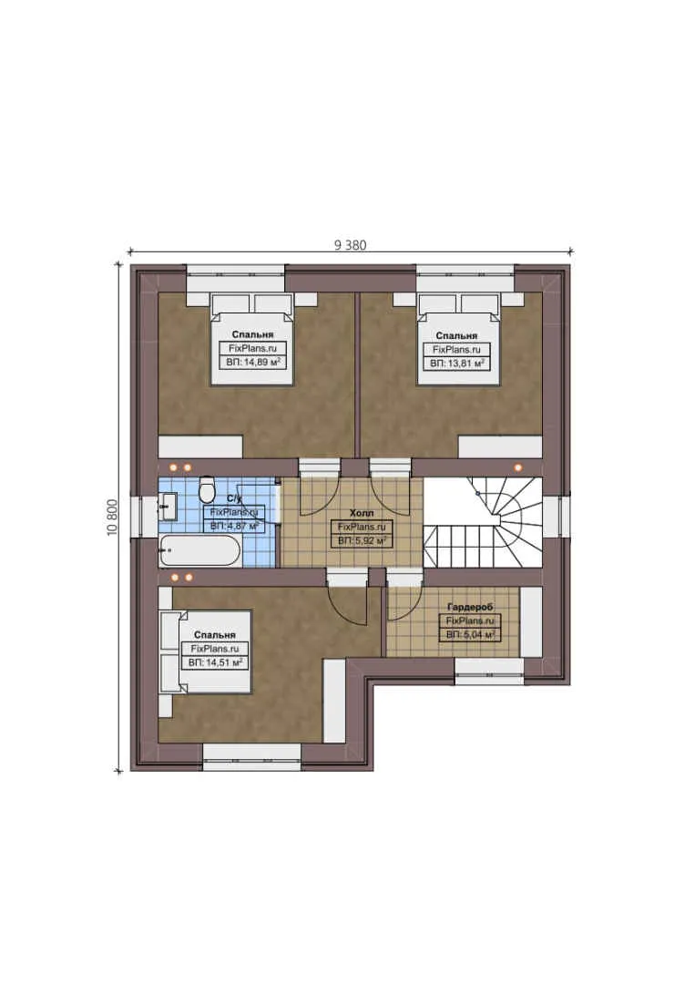 F-2312 - Планы двухэтажного дома 10 на 11, площадью 160 м² с террасой и 4 спальнями