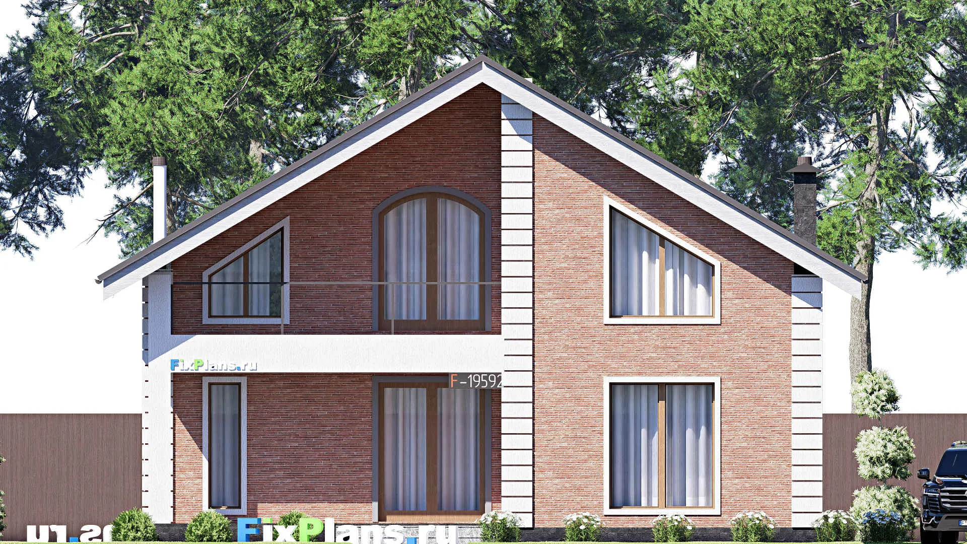 F-19592 - Проект дома с мансардой 13 на 13, площадью 200 м² с балконом и 3 спальнями