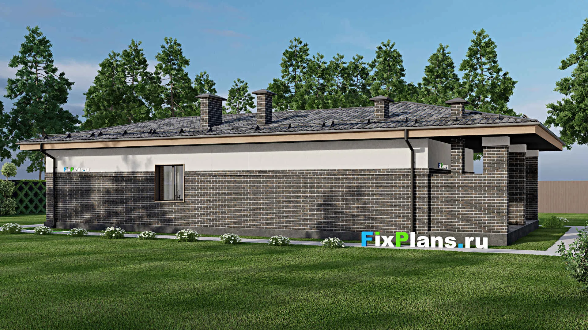 F-7271 - Проект одноэтажного дома 10 на 24, площадью 170 м² с террасой и 2 спальнями