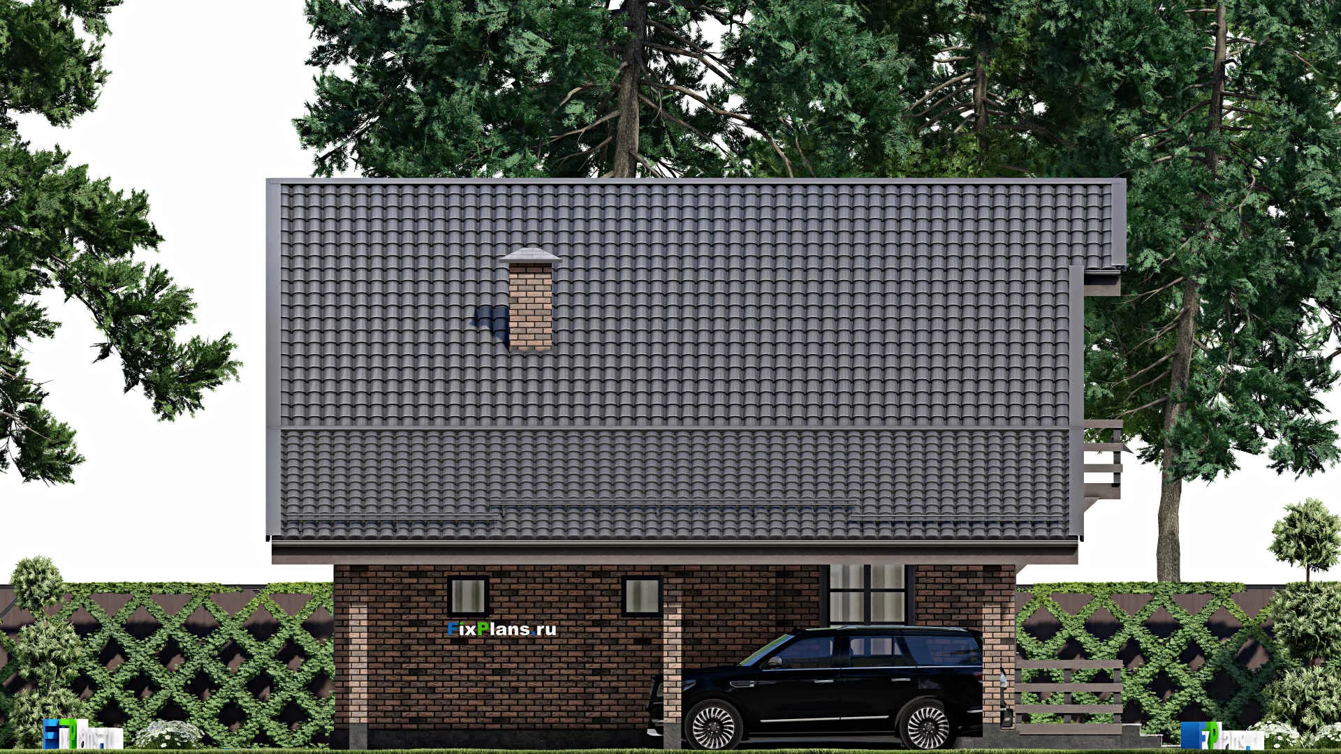 F-3950 - Проект дома с мансардой 10 на 11, площадью 140 м² с террасой, балконом, навесом для машины и 3 спальнями