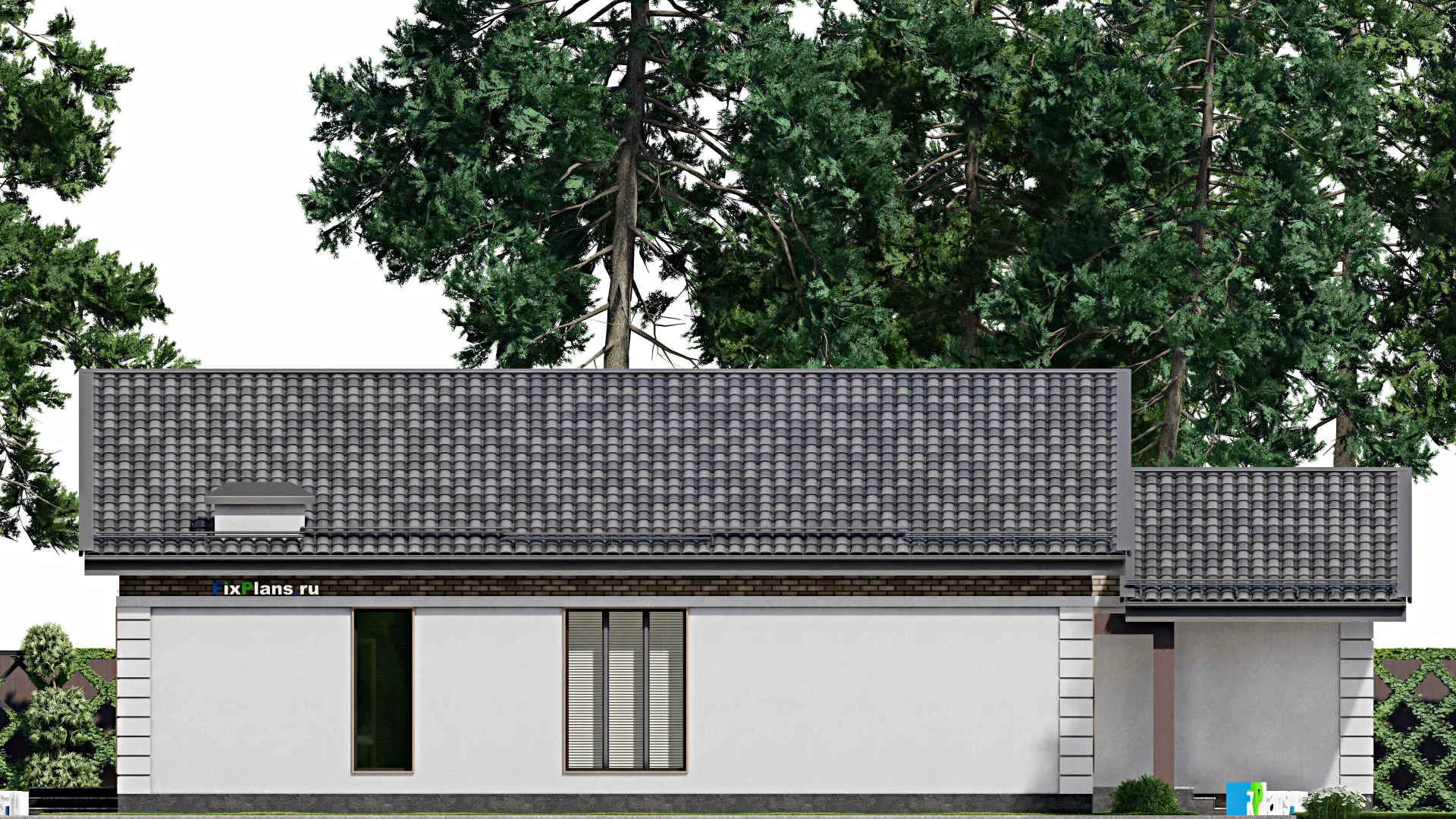 F-8036 - Проект одноэтажного дома 14 на 19, площадью 180 м² с баней, гаражом на 1 машину и 3 спальнями